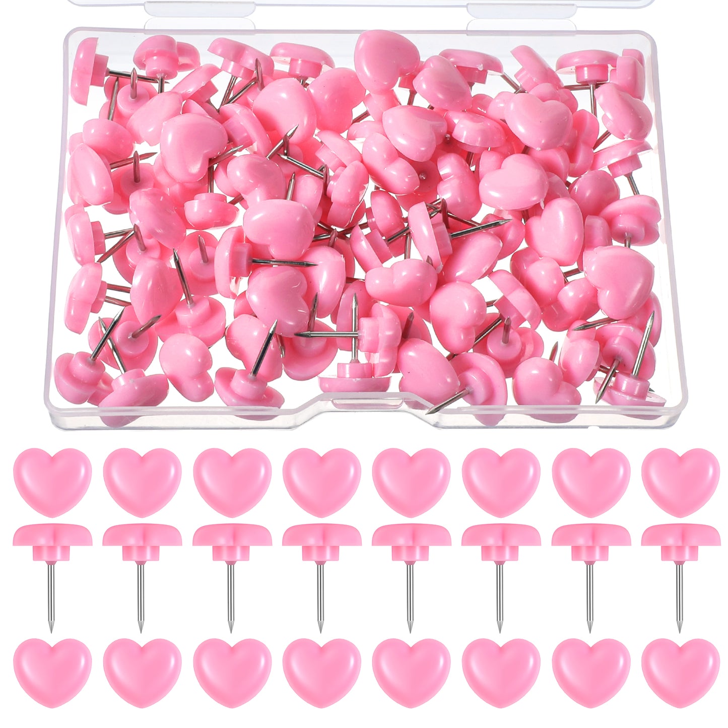 LXUEJIE 100 Pcs Cute Thumb Tacks Pink Push Pins, 0.47 Inch Heart Push Pins Flat Head Thumb Tacks for Bulletin Board Cork Board Posters Photos Postcards Maps Office Home Decorative