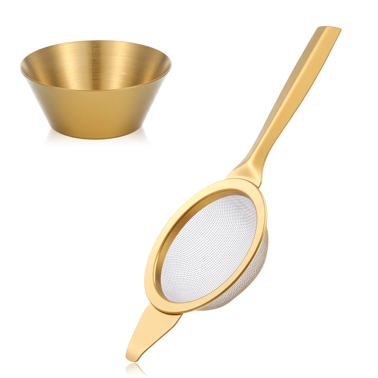 TIESOME 2.2" Gold Matcha Sifter Strainer, 30 Fine Mesh Mini Strainer for Tea with Handle and Base Stainless Steel Small Tea Strainer for Loose Coffee Cocktail with Base