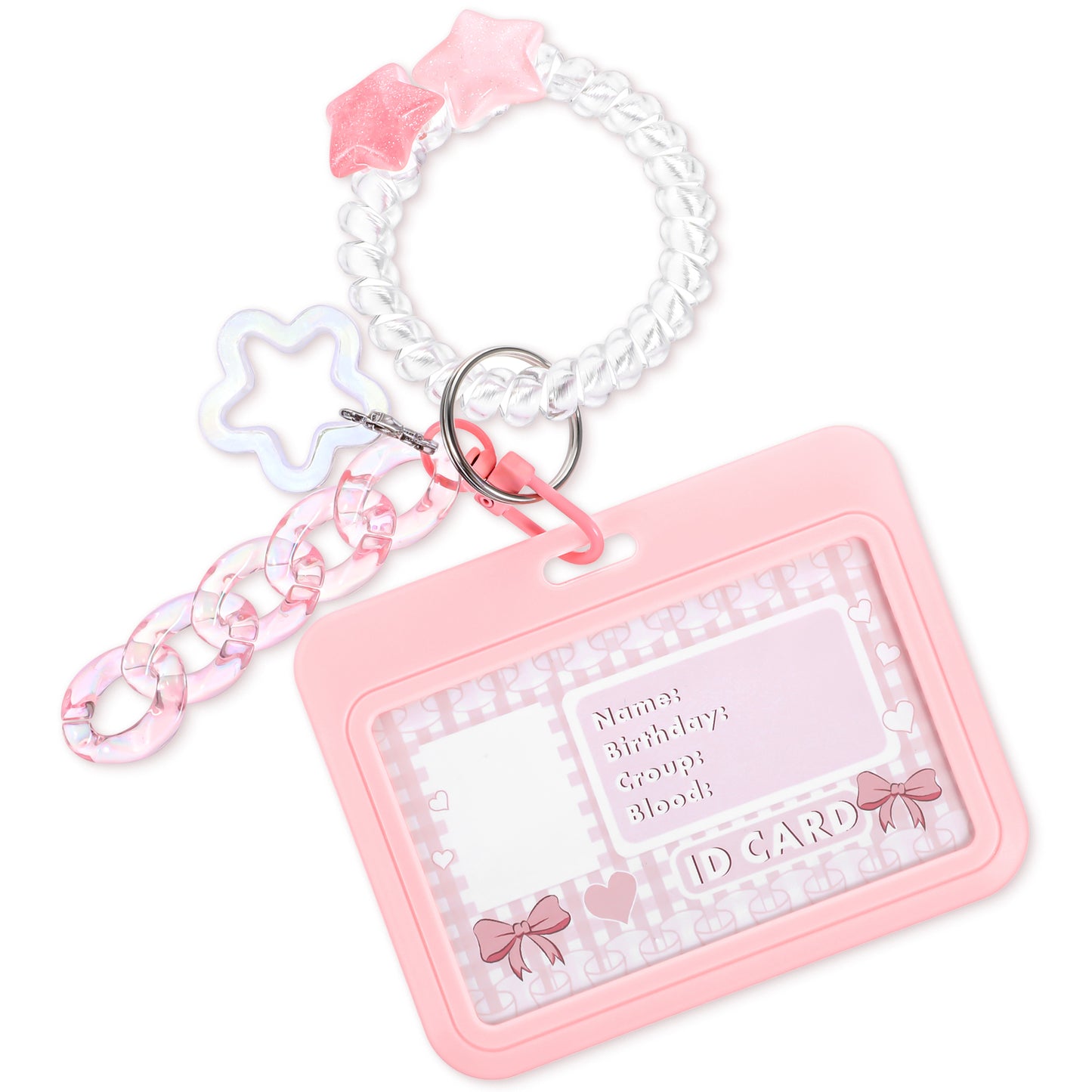 Yuanchu Horizontal 3 Inch Acrylic Kpop Photocard Holder, Photocard Display Frame Kpop Photocard Stand Kpop Photocard Organizer with Keychain Star Pendant for Tabletop Decor(Pink)