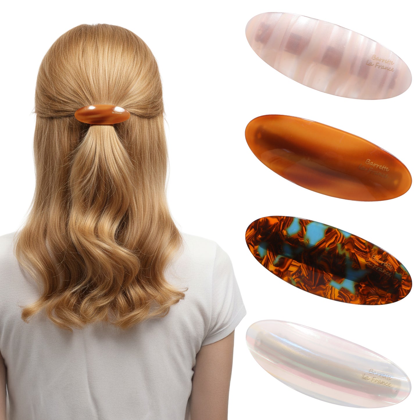 DOPENSPI 4 Pcs Oval Hair Clips, Plastic Snap Vintage Oval Hair Barrette French Vintage Low Ponytail Hair Clips Snap Hair Clip Spring Clip for Women