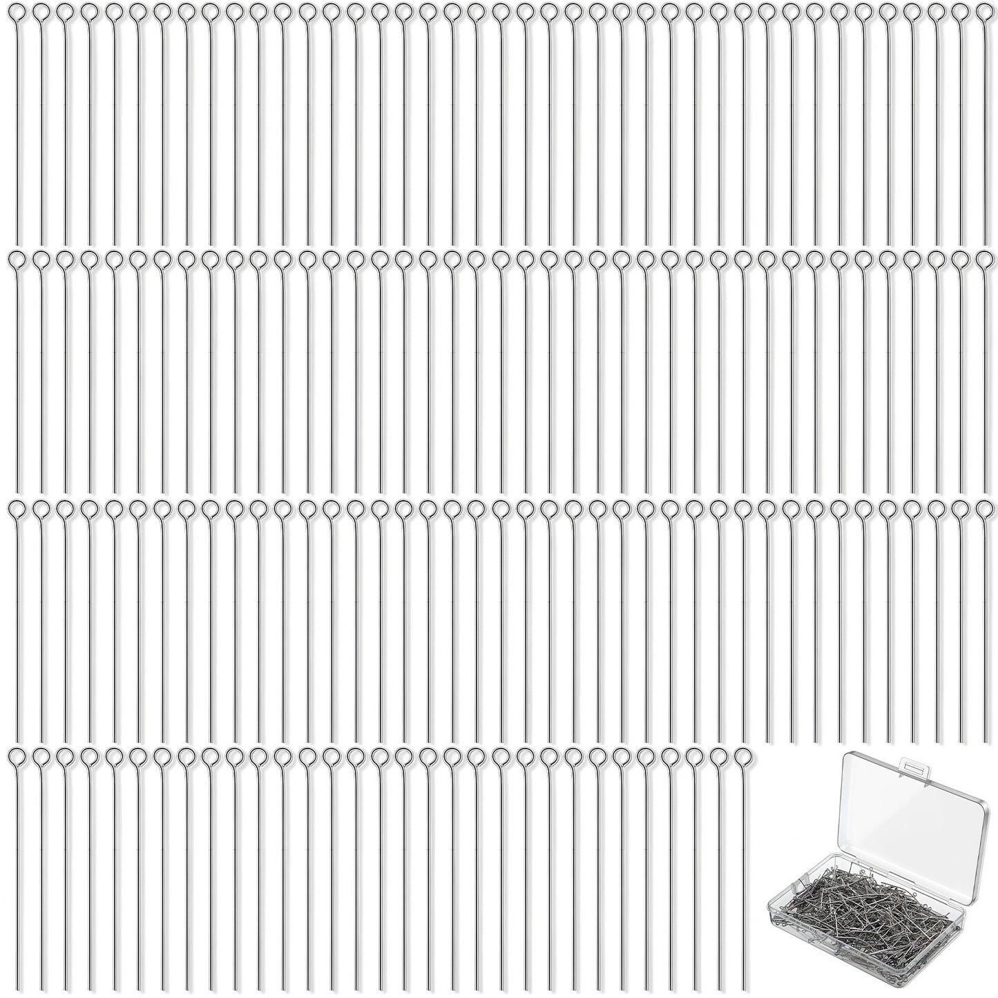 WJIAAA 600Pcs Eye Pins for Jewellery Making, 1.57 Inch Open Loop Pins, Jewelry Making Supplies for DIY Earrings, Necklaces & Bracelets, Silver (2mm Hole)