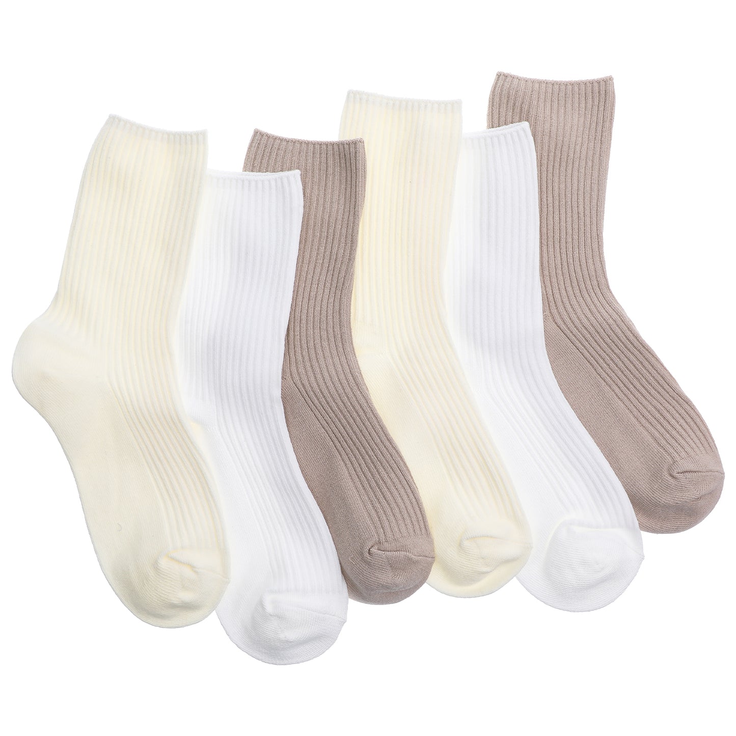 DOPENSPI 3 Pairs Women Socks, Comfortable Crew Socks Cotton Blend Neutral Colors Boot Sock Leisure Cotton Sock for Women (White, Light Coffee, Beige)