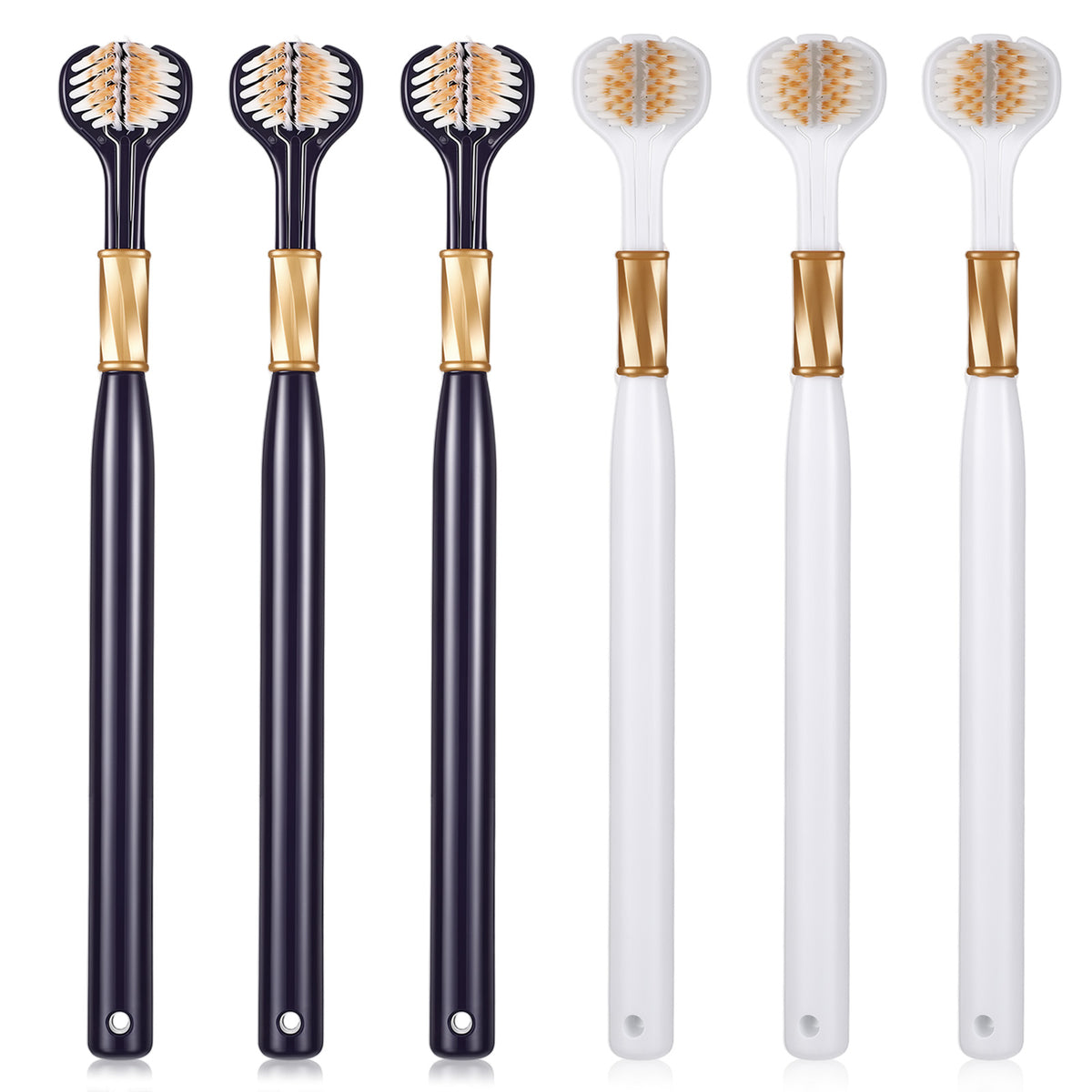 SULIKJHUI 6 Pcs 3 Sided Toothbrush Adult, 3 in-1 Toothbrush, Soft Bristles