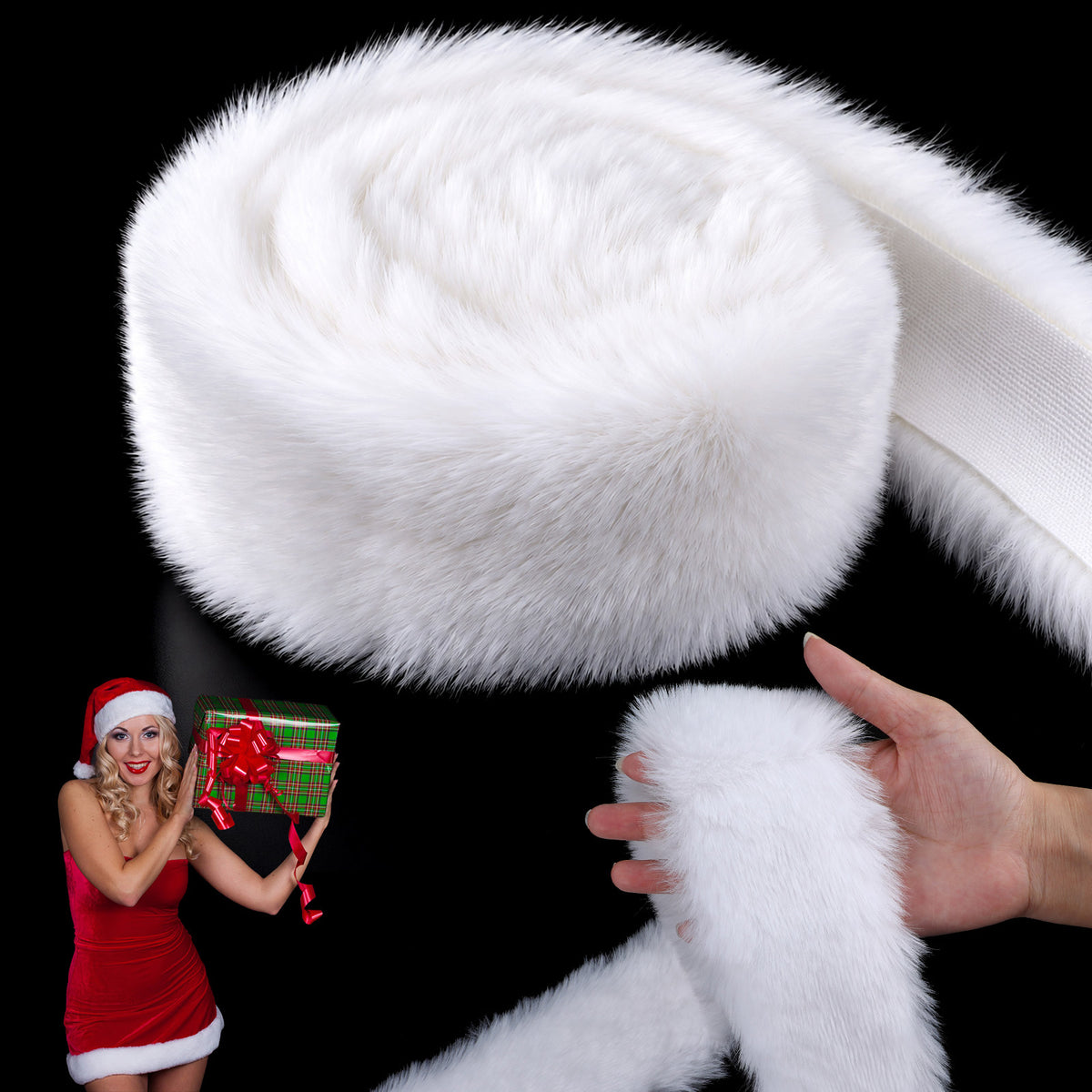Amabro White Faux Fur Trim, 2" x 118" Xmas Fur Ribbon for Christmas Decor