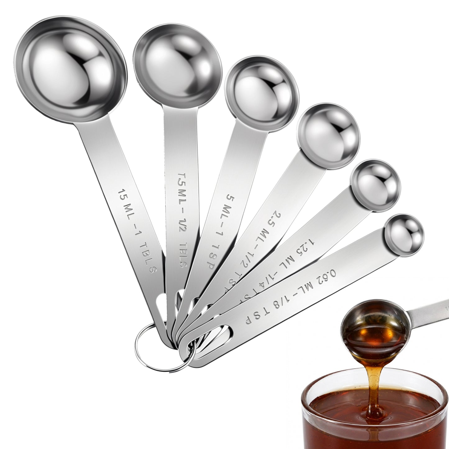 SULIKJHUI 6 Pcs Stainless Steel Measuring Spoon Set for Baking & Cooking, Metal Measuring Spoons Kitchen Tools (Silver)