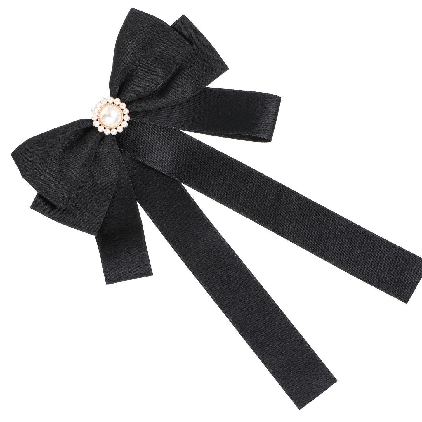DOPENSPI Elegant Black Bow Ties for Women, Pre-tied Bow Brooch Black Bowtie with Pearl Ribbon Brooch Neck Tie for Uniform Shirt Wedding Party Ceremony Prom Accessories