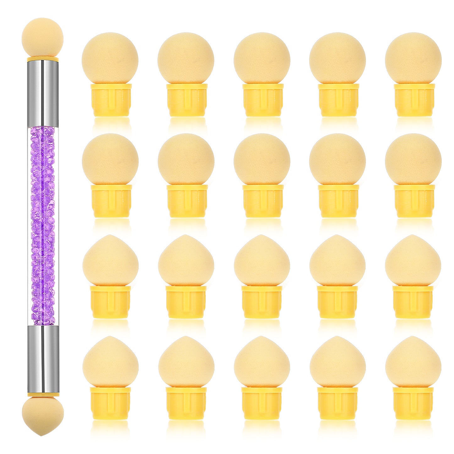 simarro 1 Pcs Nail Sponges for Ombre, Nail Design Brush, Double-Head Ombre Brush, Gel Acrylic Manicure Brush, Nails Art Tool Sponge Smudge Pen With 20 Pcs Replaceable Sponge Heads (Purple)