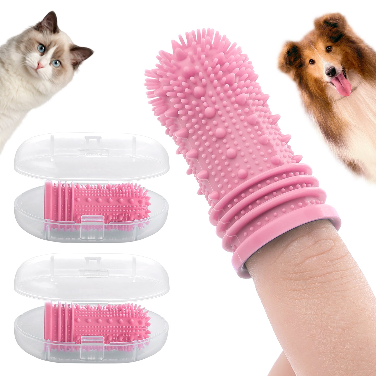 Molain Dog Toothbrush- Enhanced Version 360º Full Surround Silicone Bristles Toothbrushes Easy Teeth Clean for Cat and Dog, Teeth Clean Two-Times More Effective (2Pcs Pink)