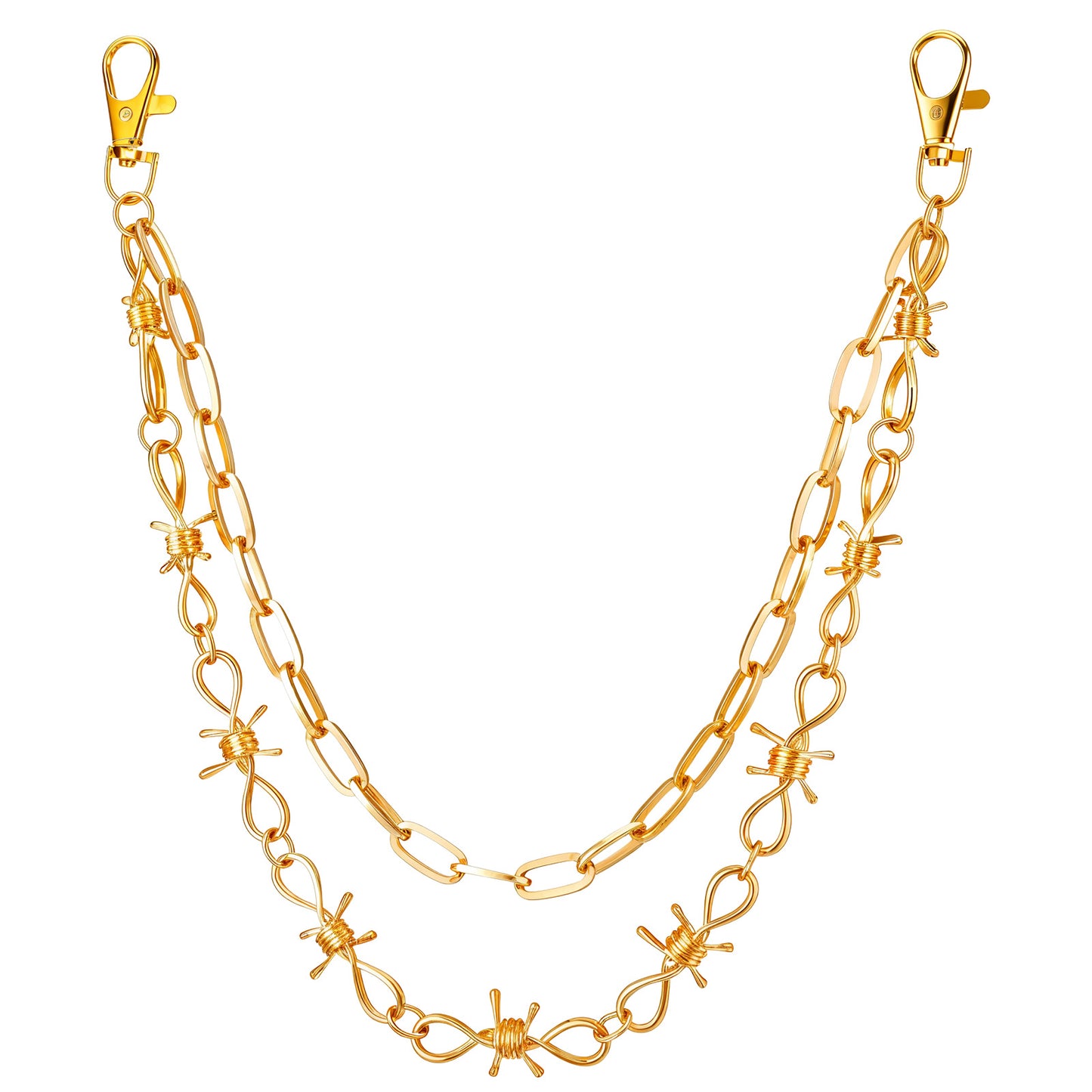 MBAIYO Gold Pants Chain for Men Women, Double Layer Thorn Metal Chain for Pants Jeans Punk Rock Jeans Chains Gold Wallet Purse Chains