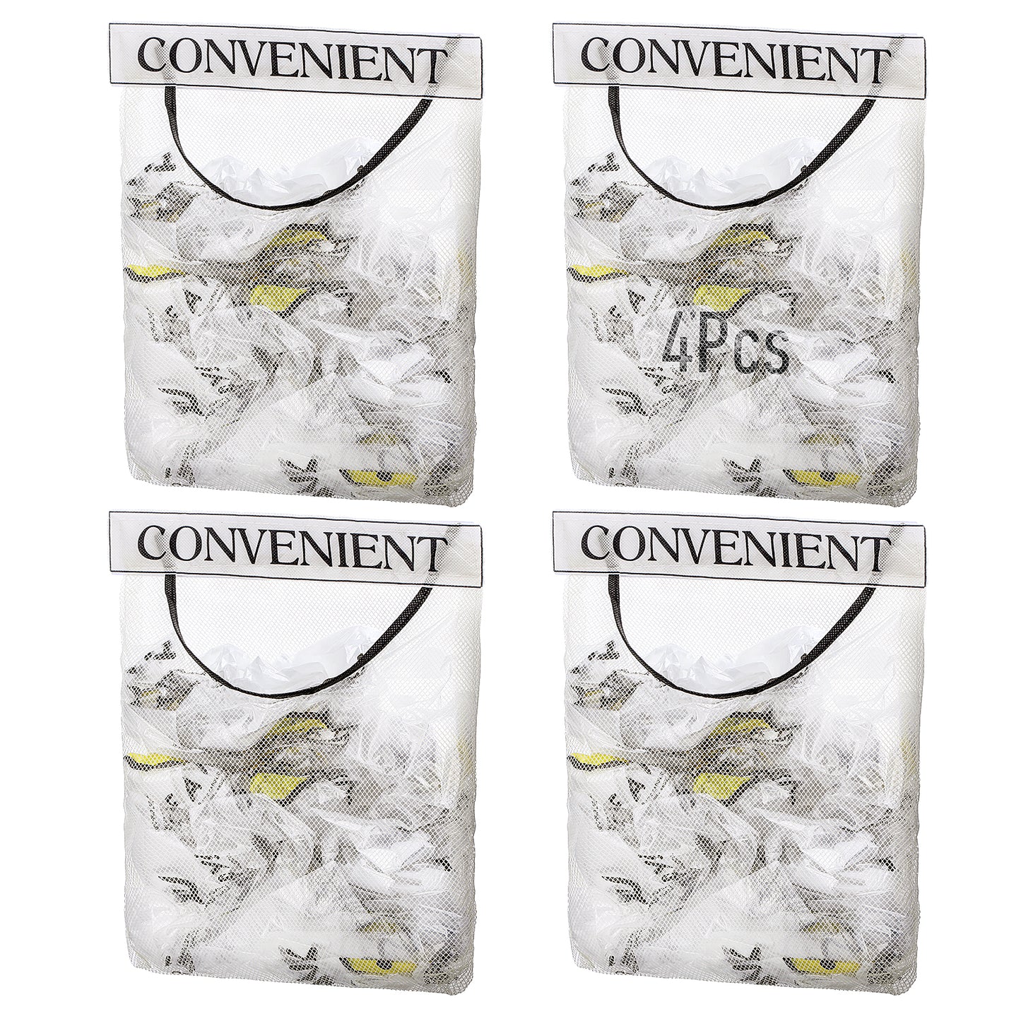 HJZHII 4 Pcs Sticky Wall Mount Mesh Trash Bag, Plastic Garbage Bag Holder Dispenser Mesh Convenient Storage Organizer for Home Kitchen Grocery Reusable Produce Tote Shopping Bag