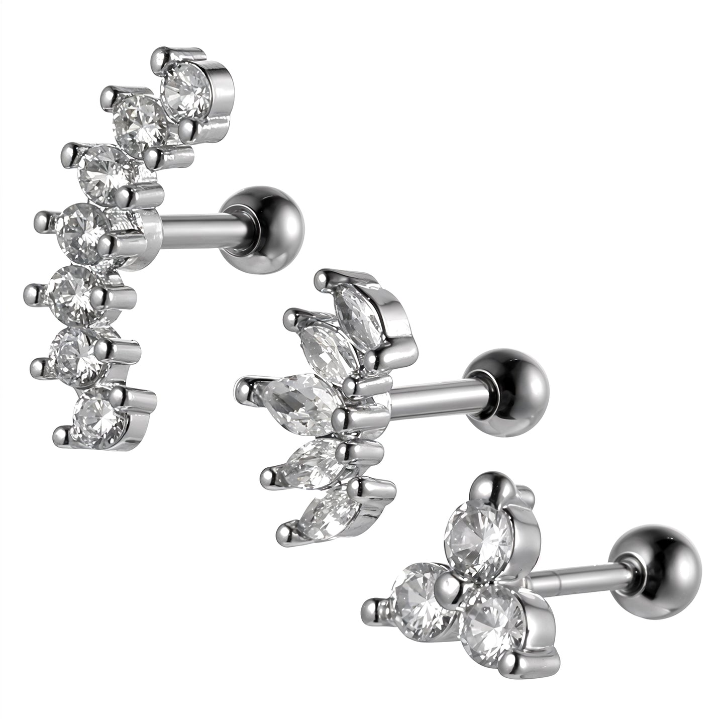 Yuanchu Helix Piercing Jewellery, 3Pcs Stainless Steel Tragus Earrings Silver Cartilage Piercing Jewelry Helix Earrings Conch Piercing Jewelry Set Silver Labret Tragus Lip Stud