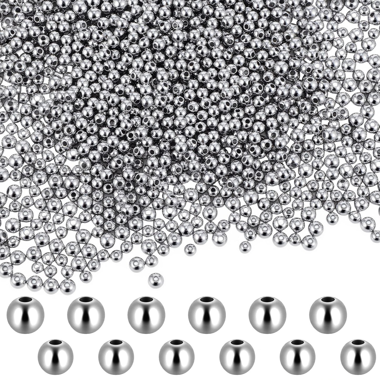 XLIUAX 3000 PCS Silver Spacer Beads, 4/5mm Smooth Round Beads for Jewelry Making Mini Spacer Bead with Hole for DIY Bracelet Necklace Earring Crafts