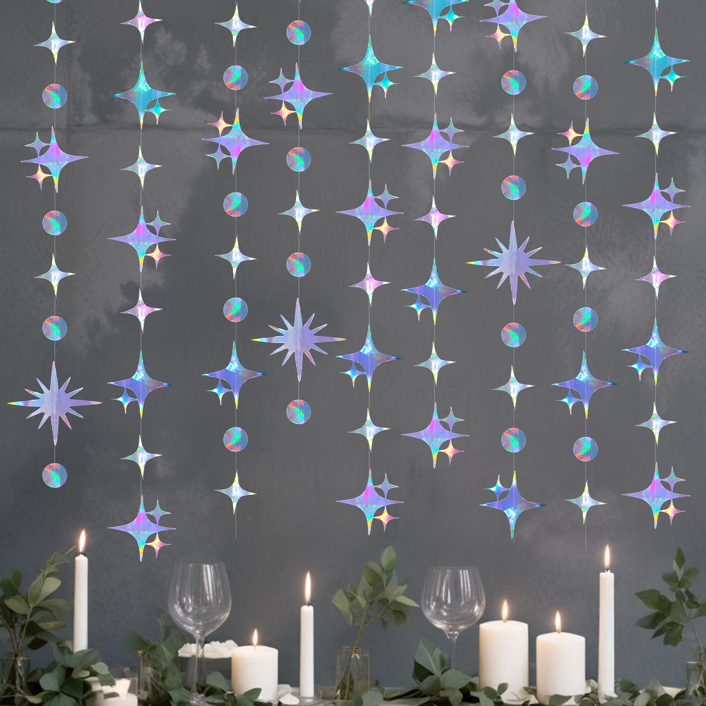 Giantree 4 Pcs Iridescent Party Decorations Star Circle Dot Paper Garland Banner Bunting Streamer Hanging Twinkle Little Stars Garlands for Birthday Baby Shower Graduation Engagement Wedding(Style 1)