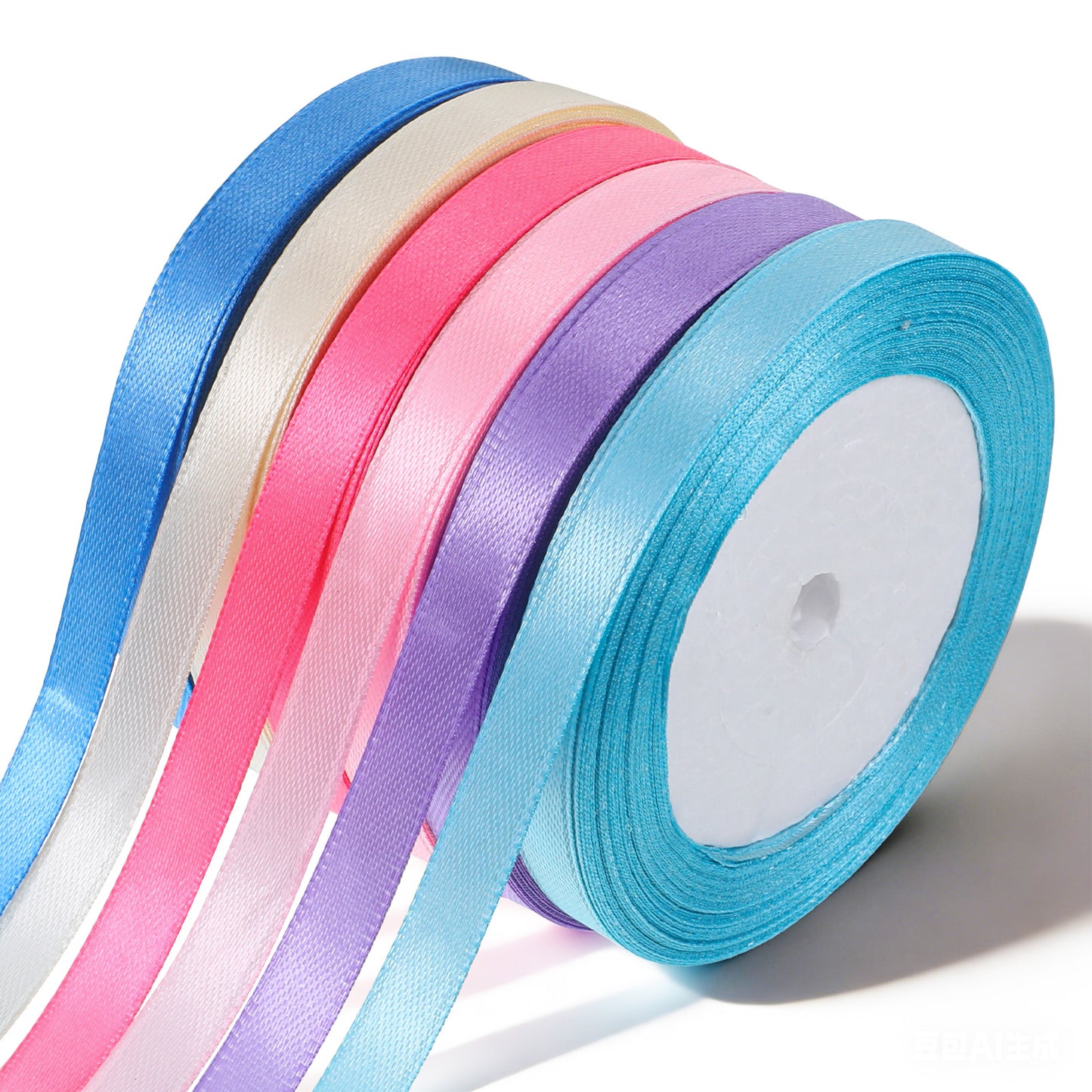 TIESOME 6 Pcs Hair Ribbon, Pastel 10mm, 22 Meters Thin Curling Ribbons for Crafting, Satin Gift Wrap Ribbon for Hair Bows, Party Decorations, Wedding, Car, Cake, Christmas