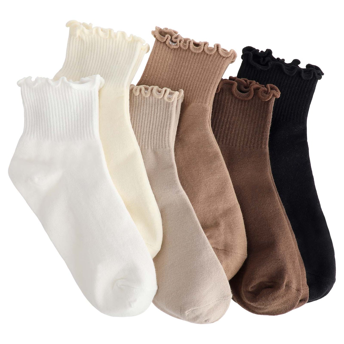 TIESOME 6 Pairs of Ruffle Socks Women, Ruffle Turn-Cuff Casual Cute Girl Ruffle Socks Breathable Cotton Ruffle Ankle Socks(6 colors)
