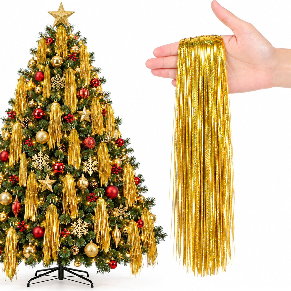 GEEHUA 3000PCS Metallic Gold Christmas Tinsel Icicles Strands
