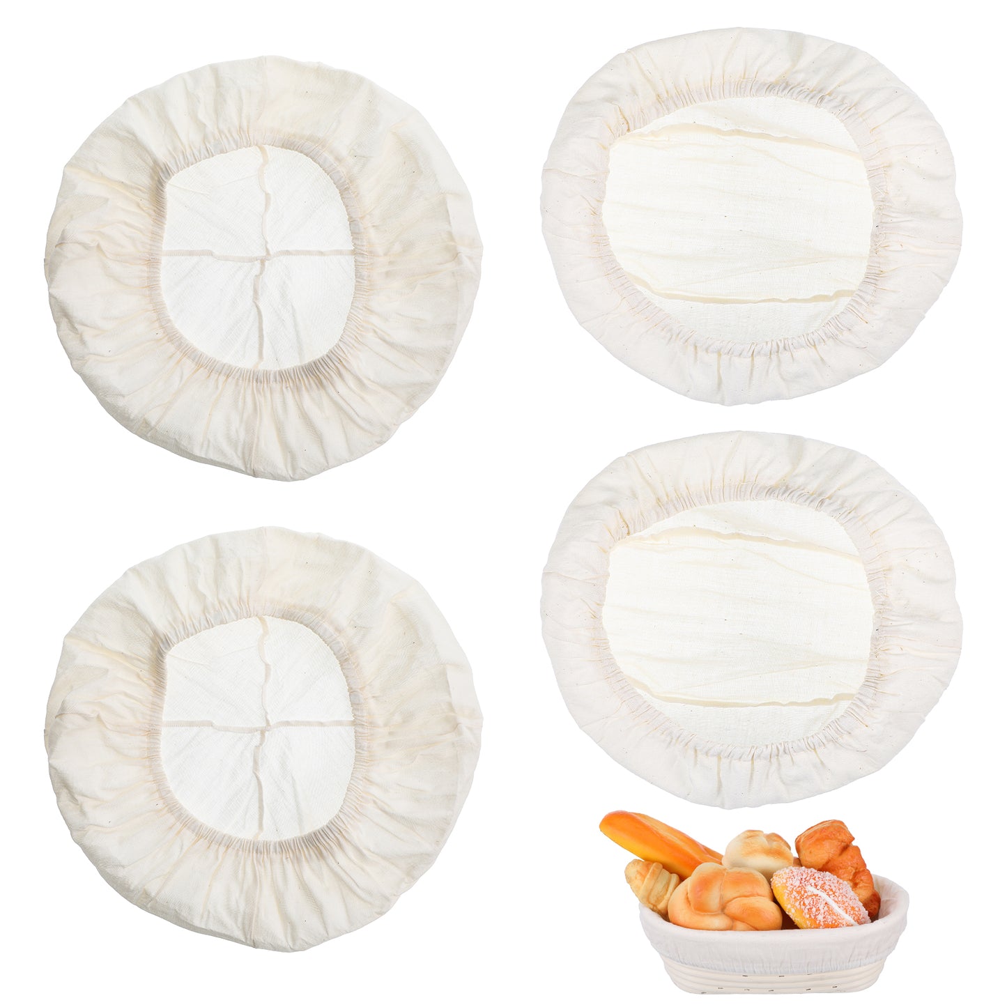 4 Pcs Cotton Bread Proofing Basket Liners, Banneton Cloth Covers for Sourdough BakingDough Basket Covers for Home Bakery about 10 Inch