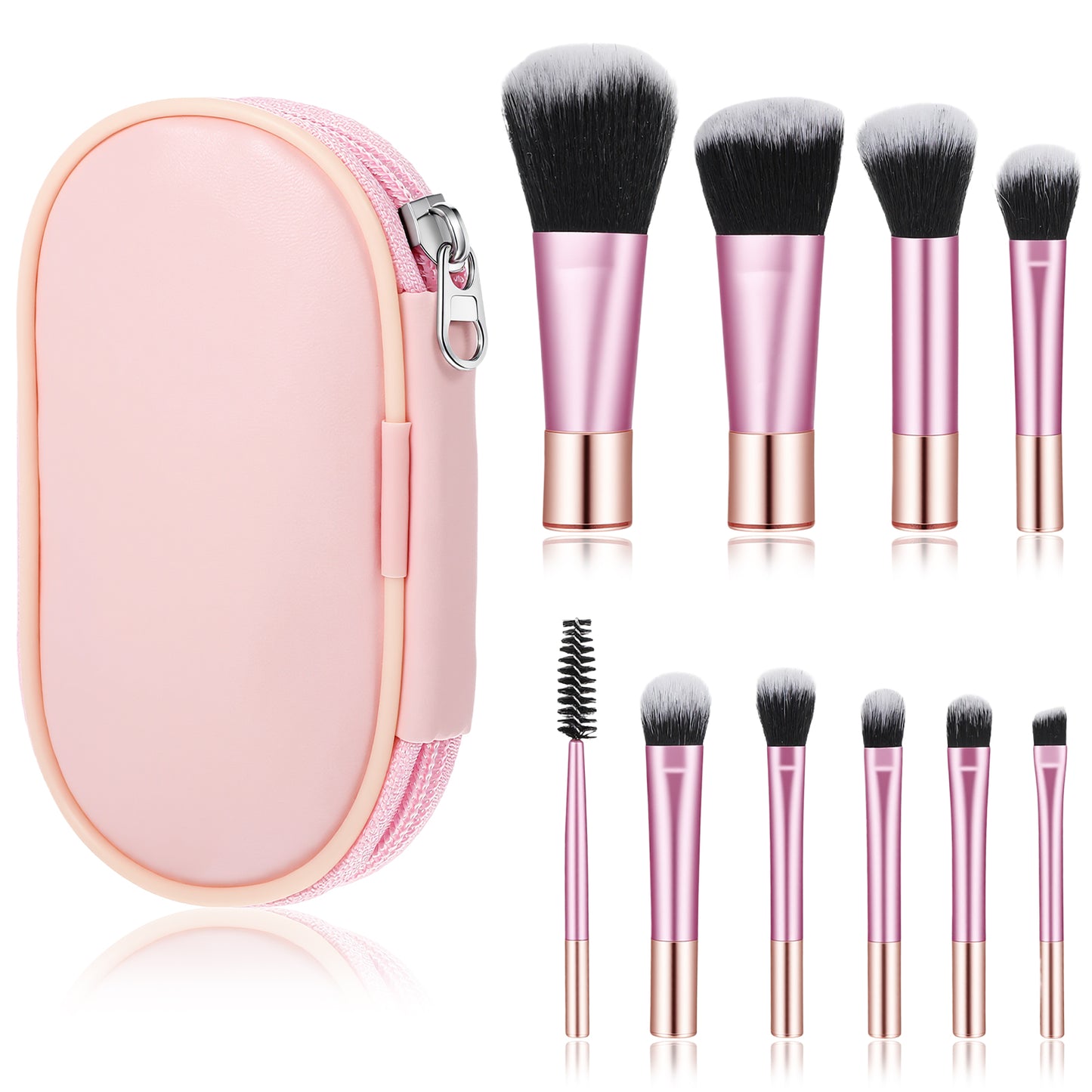 DOPENSPI 10 PCS Mini Travel Makeup Brush Set with Pouch, Mini Make Up Brushes Pink Portable Travel Makeup Brushes Professional Cosmetic Brush Travels Essentials for Foundation Eye Shadow Blush Powder