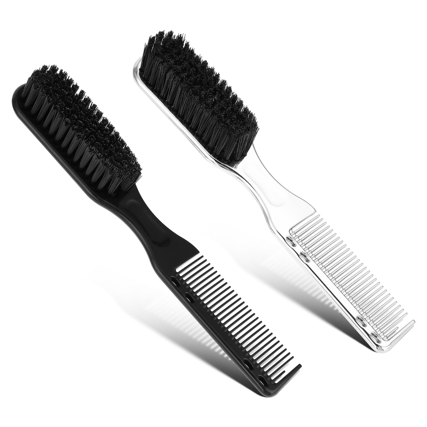 Yuanchu 2Pcs Barber Brushes with Barber Combs, Professional Anti Static Clipper Combs Barber Beard Brush for Men Flat Top Comb Hair Styling Brush Tool Barber Supplies Accessories(Silver+Black)