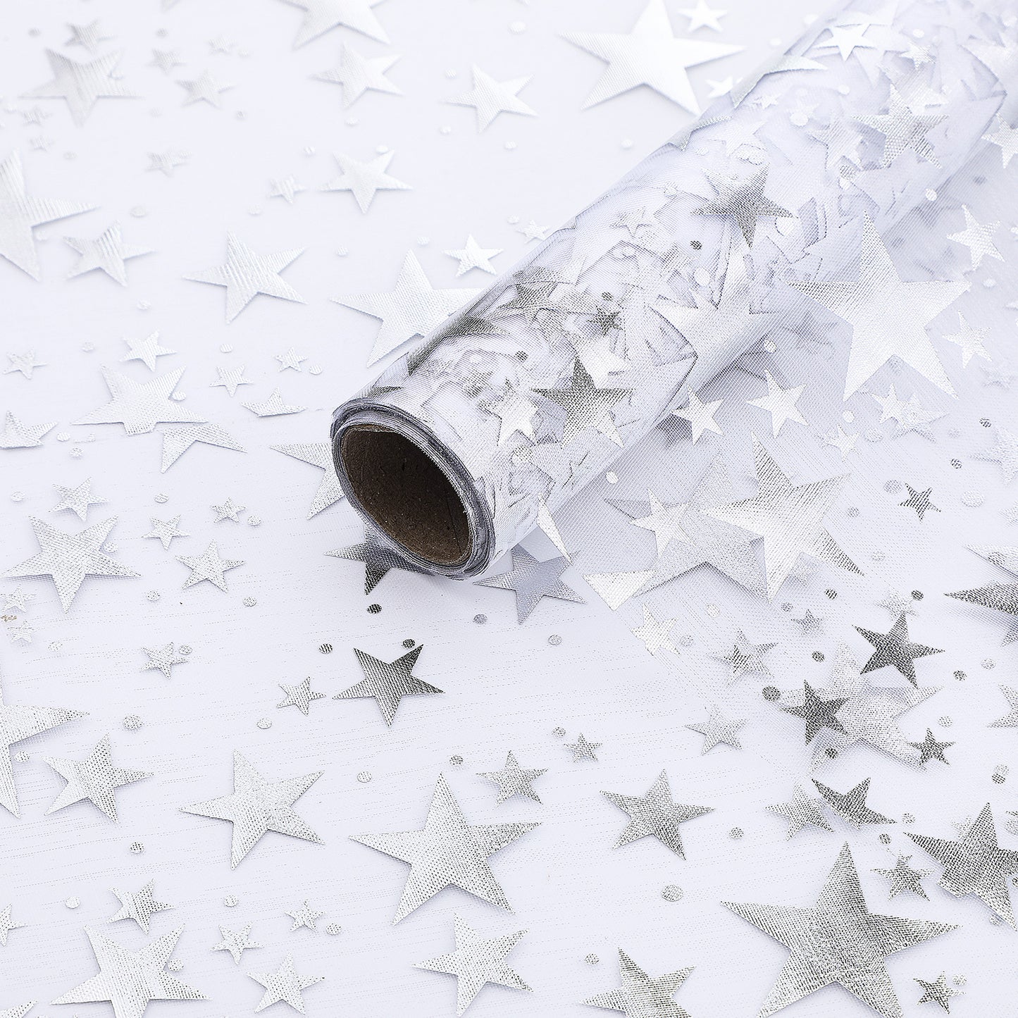 WJIAAA Silver Table Runner,16 Ft Star Sheer Chiffon Tulle Table Runner,Sequin Glitter Metallic Foil Desk Decorations Centerpiece,Sequin Star Mesh Cloth for Wedding Birthday Christmas Party(Silver)