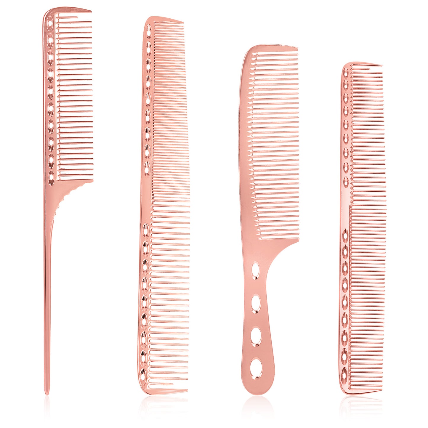 Giantree 4Pcs Metal Comb, Barber Comb Metal Comb for Men, Flat Iron Comb, Aluminum Dressing Comb Professional Barber Types, Combs for Man and Woman Hairdressing Heat Resistant Barber Comb (Rose Gold)