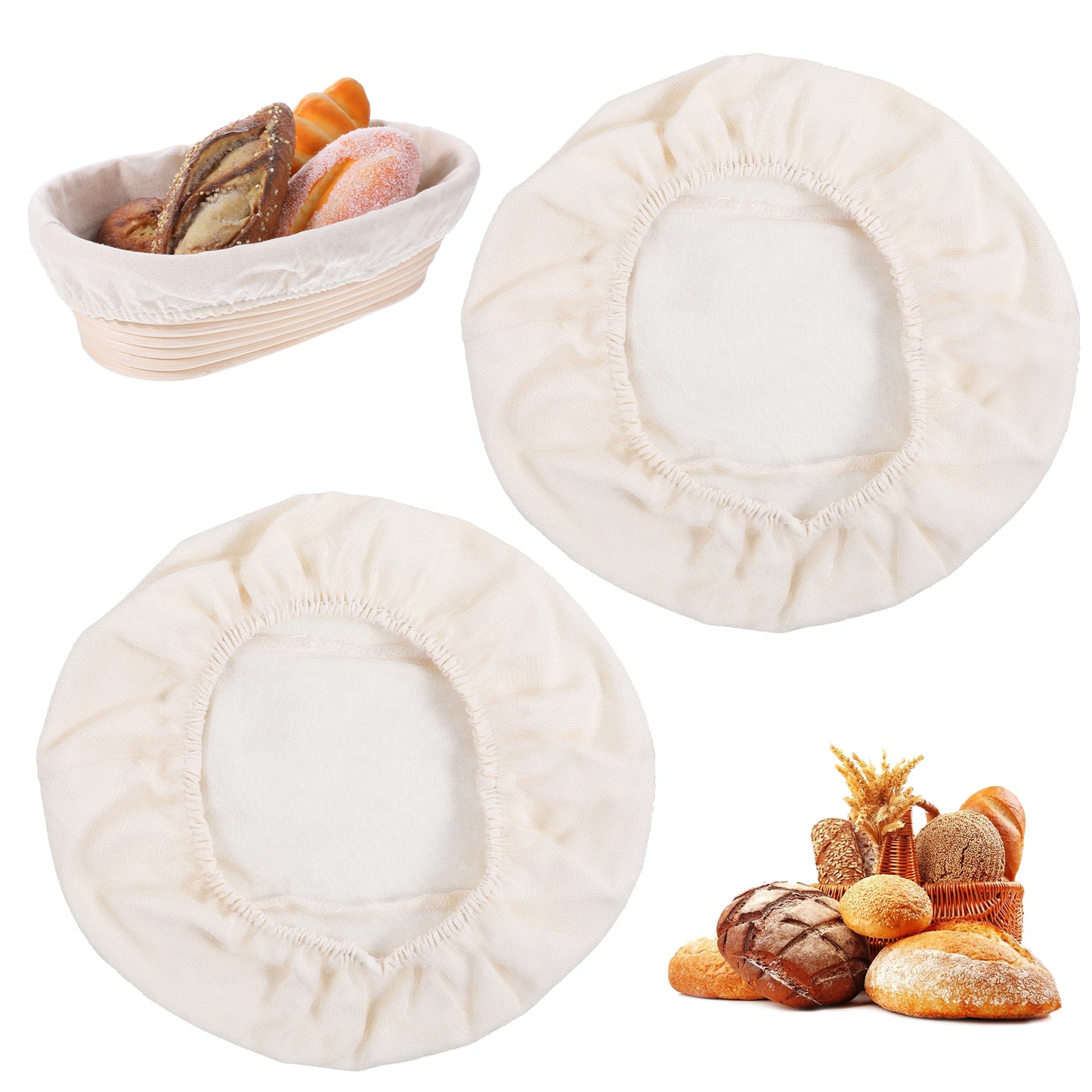 cobee 3 Pcs Bread Proofing Basket Cloth Liner, Oval Banneton Basket Liner Covers Bread Basket Cloth, Tea Towels For Baking Sourdough Serving Bakery Home Baking