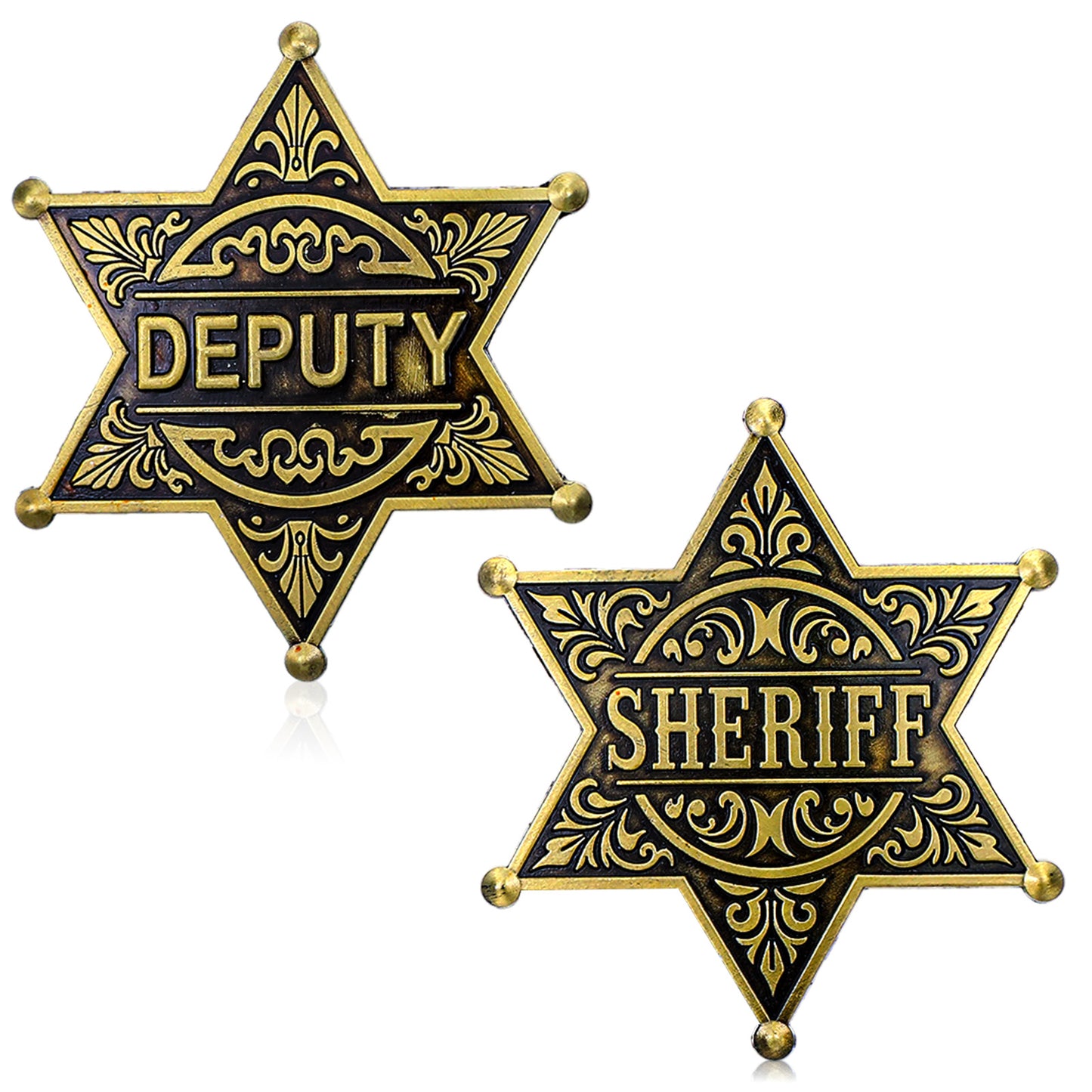 Yuanchu Western Sheriff and Deputy Badge Set, 2Pcs Metal Cowboy Party Decoration Costume Star Police Badges Pin Brooch Western Cop Badge for Adult Party Role Play