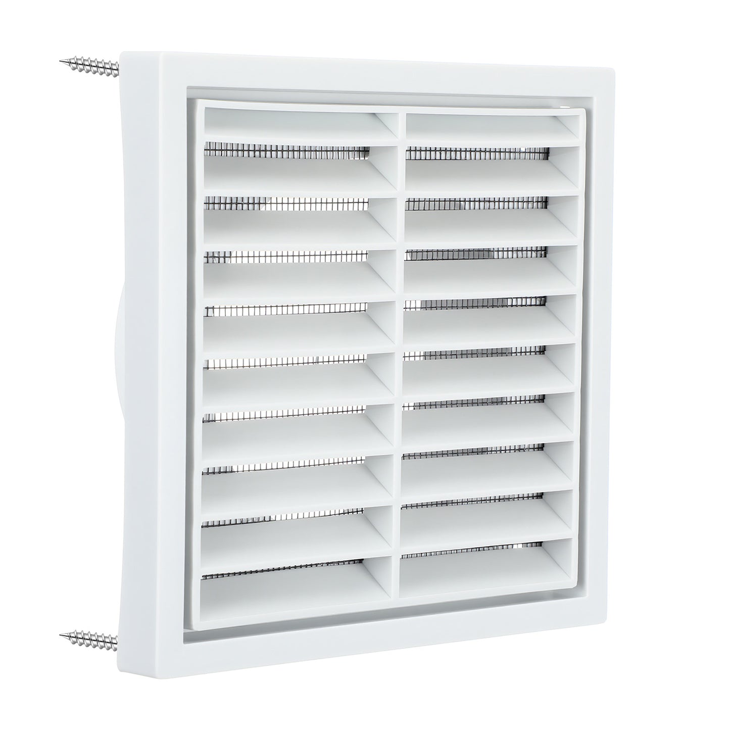 XLIUAX Air Vent Cover, 140mmx140mm White Louvred Wall Vent Grille with Flyscreen 100mm Round Rear Spigot for Tumble Dryer Extractor Fan Garage Bathroom Kitchen Exterior Walls