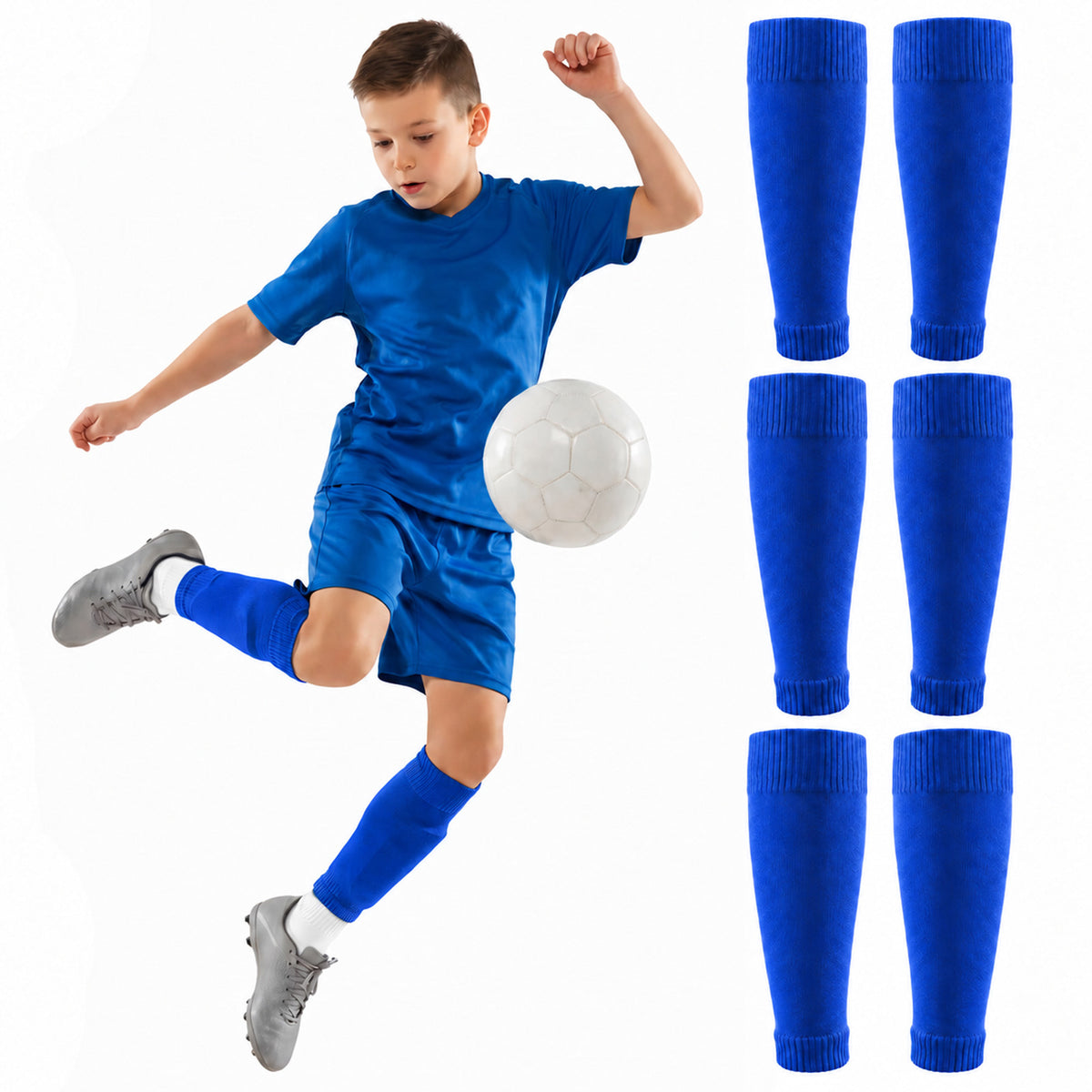 WJIAAA 3 Pair Football Sock Sleeves for Kids, Pre Cut Breathable Socks