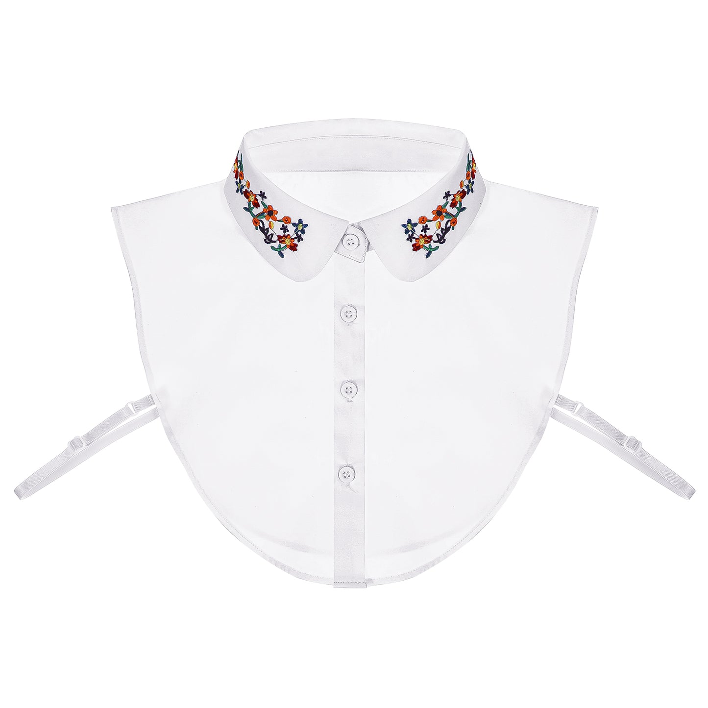 JIEYAO Fake Collar with Embroidery Flower, Detachable Blouse Dickey Collar Half Shirts Faux False Collar Gift for Women Girls White