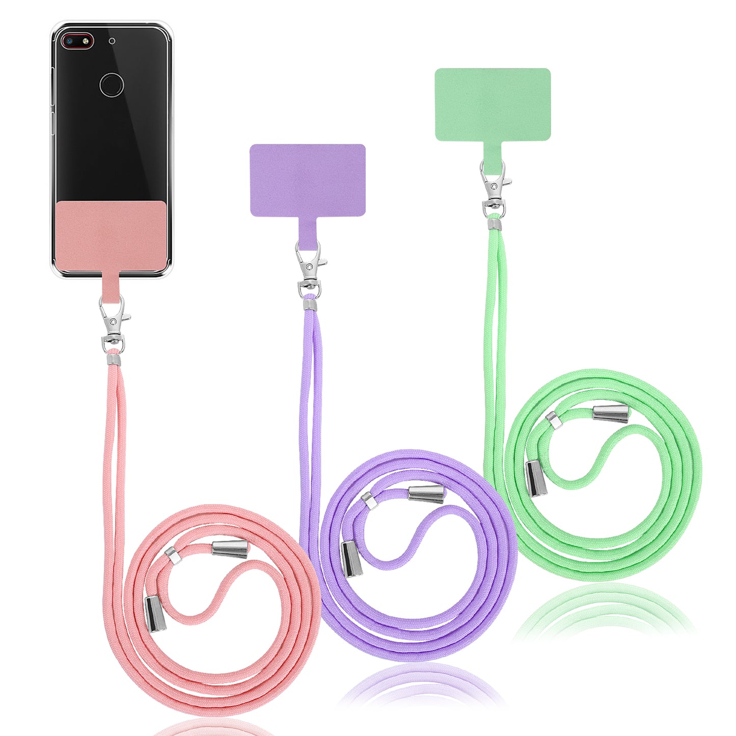 Molain 3 Pcs Phone Lanyards for Around the Neck, Universal Cell Phone Lanyard Crossbody, Adjustable Mobile Phone Straps,Nylon Patch Phone Neck Strap Compatible with All Smartphones (Green+Pink+Purple)
