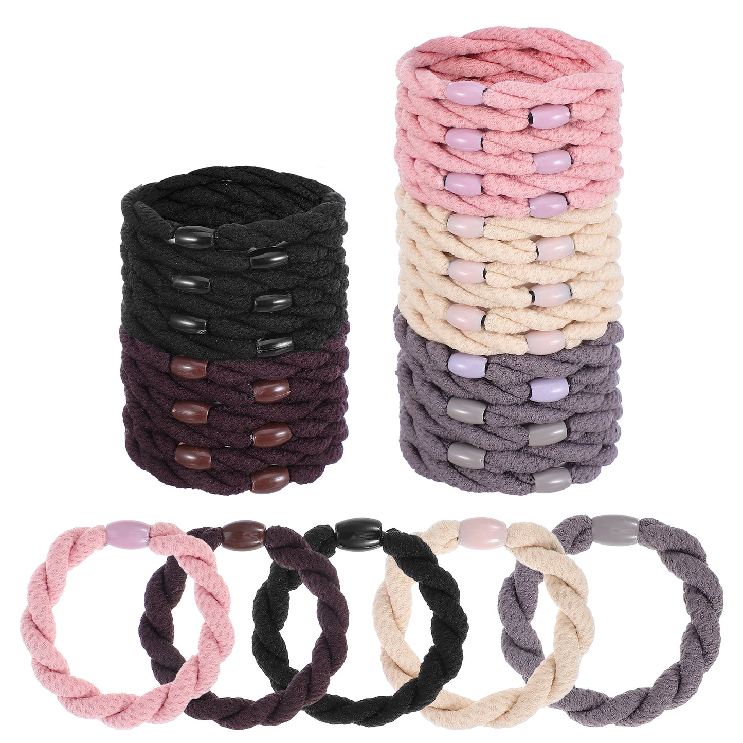 Cobee 30 Pcs Assorted Elastic Hair Ties, Hair Ties Ponytail Holders, Braided Elastics Tie For Women With Thick or Curly