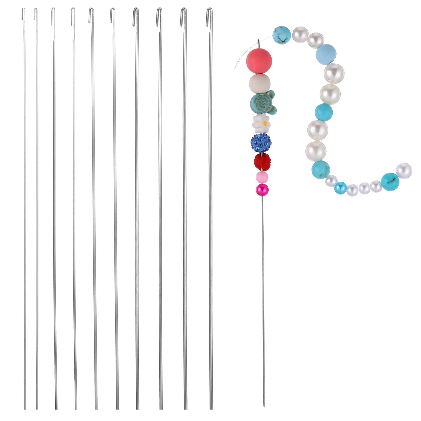 SULIKJHUI 10 Pcs Bead Threader for Jewelry Making, Bead Spinner-Needle with 5 Thickness Styles (0.4/0.5/0.6/0.7/0.8mm), Needle-Free Supplies for DIY Bracelets and Necklaces