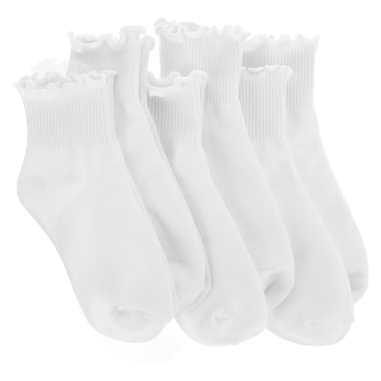 TIESOME 6 Pairs of Ruffle Socks Women, Ruffle Turn-Cuff Casual Cute Girl Ruffle Socks Breathable Cotton Ruffle Ankle Socks(White)