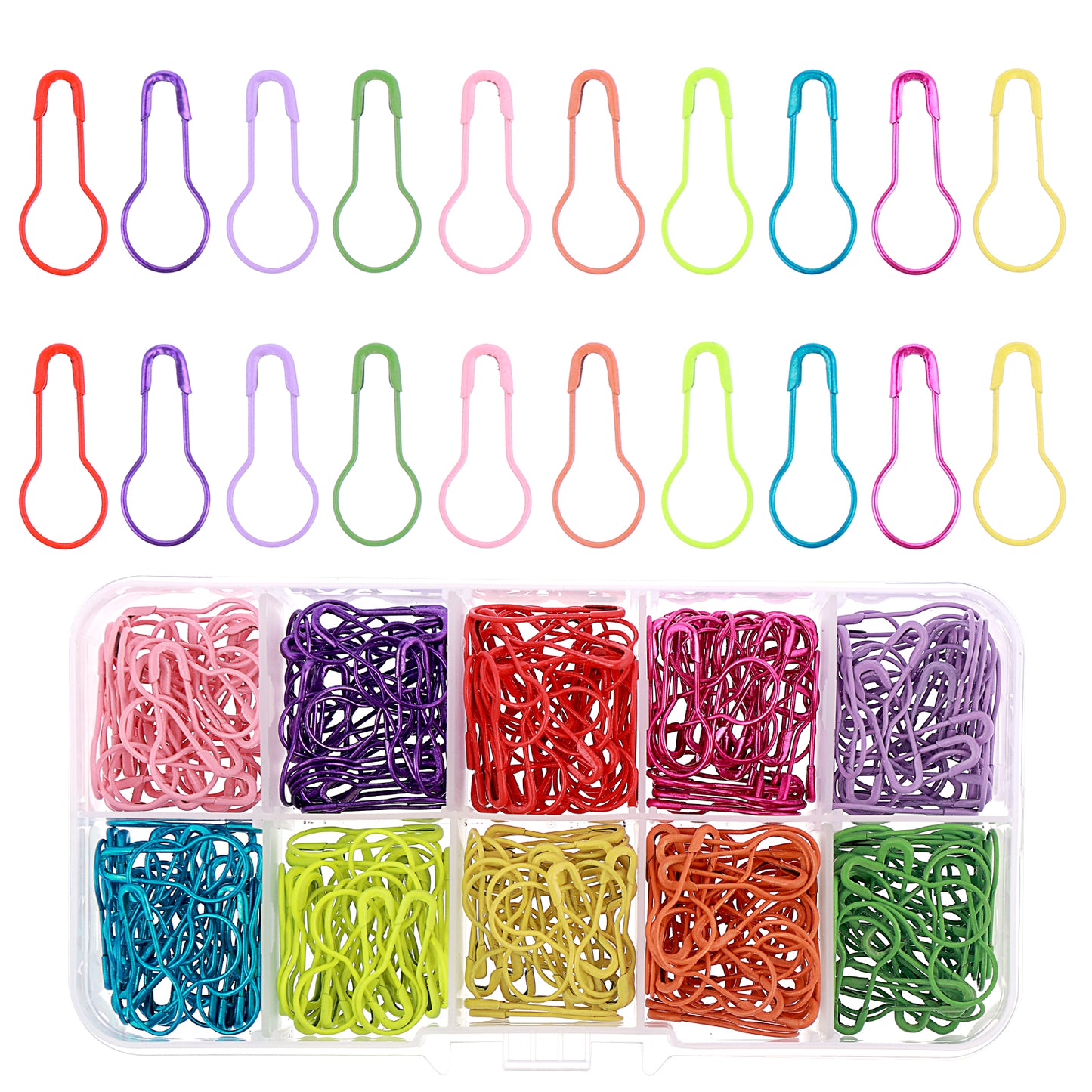 Molain 300Pcs Calabash Pins, 10 Colours Safety Pins with Storage Box Metal Novelty Shapes Pin for DIY Skills Making Clothing Knitting Stitch Markers