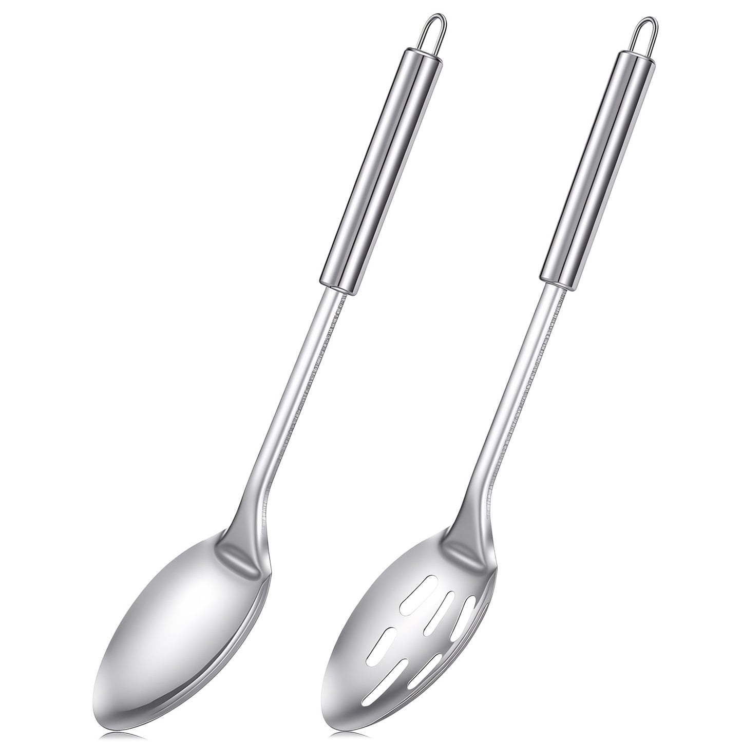 HJZHII 2Pcs Stainless Steel Cooking Spoons Set, Large Cooking Serving Spoon & Slotted Spoon Cooking Utensils Tool Mixing, Serving, Stiring Spoons, Gifts for Home, Restaurant, Dishwasher Safe