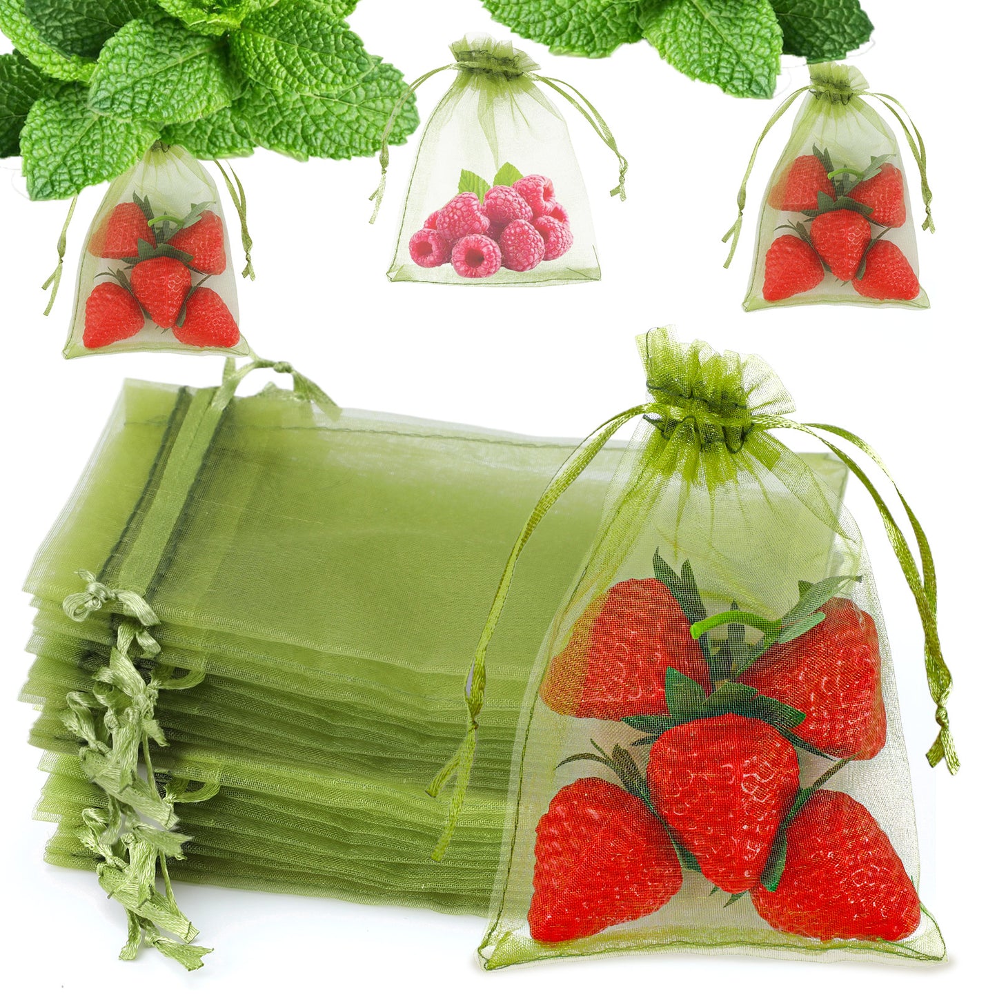 GEEHUA 100Pcs 5.91 x 3.94 Inch Fruit Protection Netting Bags, Fruit Mesh Bags Garden Netting Covers for Pest Barrier Plant Harvest Organizing
