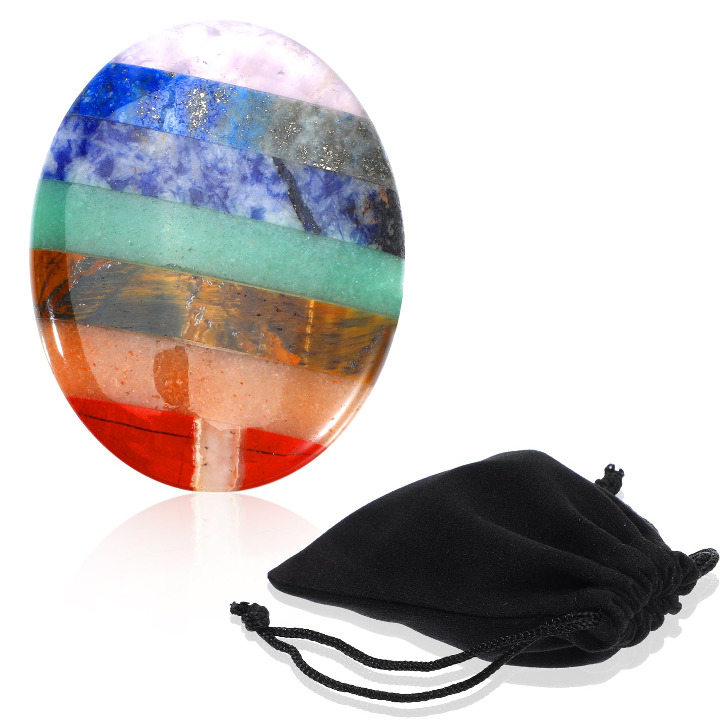 DOPENSPI 7 Chakra Thumb Worry Stone for Anxiety with Velvet Bag, Hand Carved Oval 7 Chakra Crystals Sets Meditation Reiki Palm Stone Meditation Crystal Decorative Natural Stone(Oval)