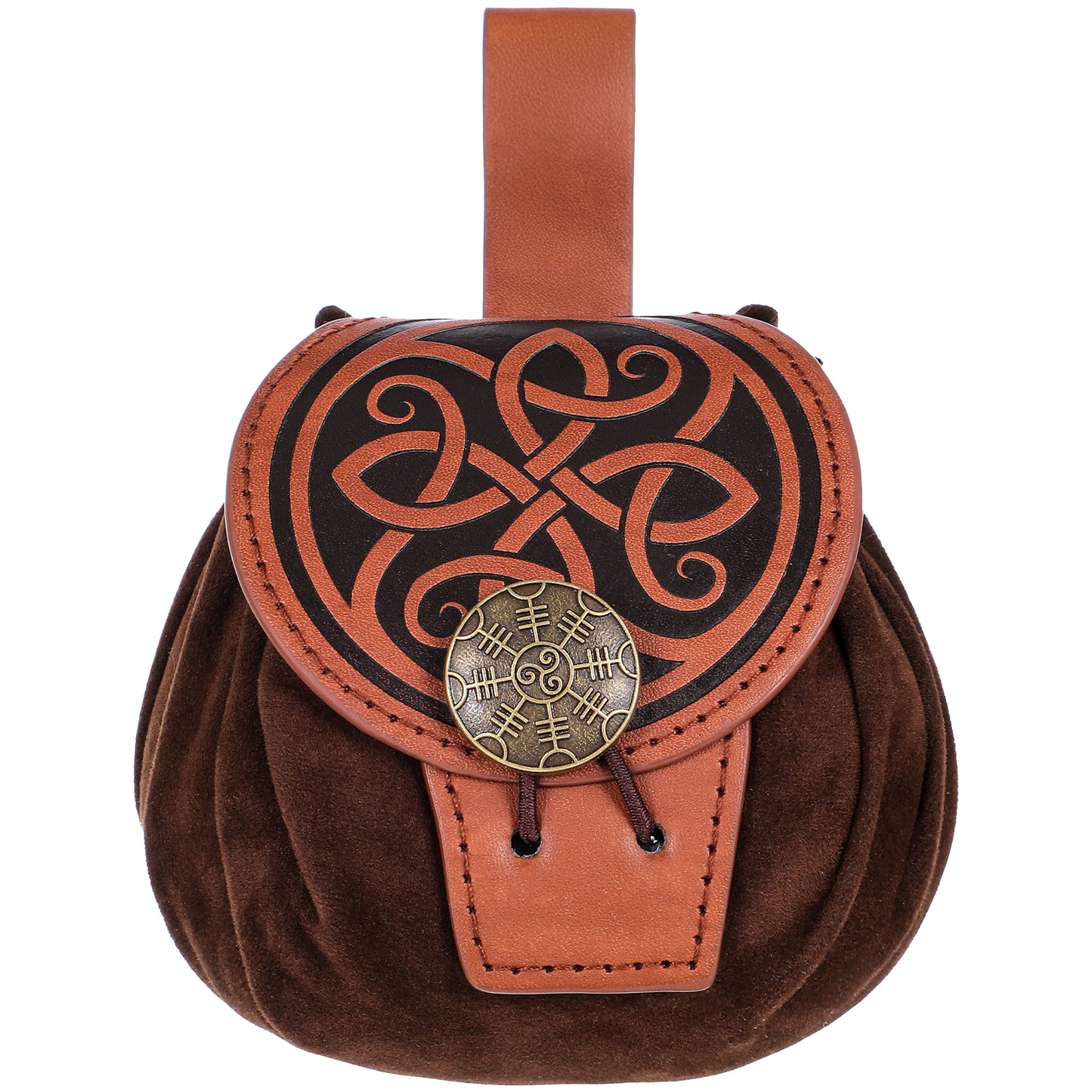 XLIUAX Medieval Belt Bag Made of Embossed Faux Leather, Retro Renaissance Hip Bag, Portable Drawstring Cube Bag for Ren Faire NCarnival Archery Cosplay, brown, Style A