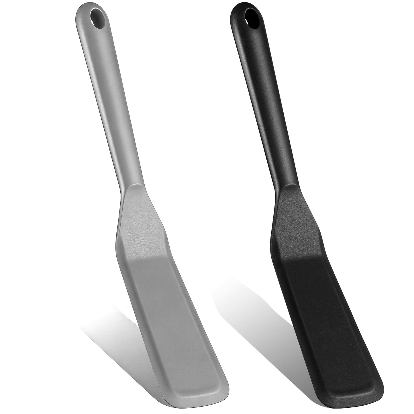 TIESOME 2 Pcs Silicone Spatula for Cooking, Long Narrow Spatula Heat Resistant Non-Stick Turner for Pancake, Omelet, Egg & Pizza (Black + Gray)