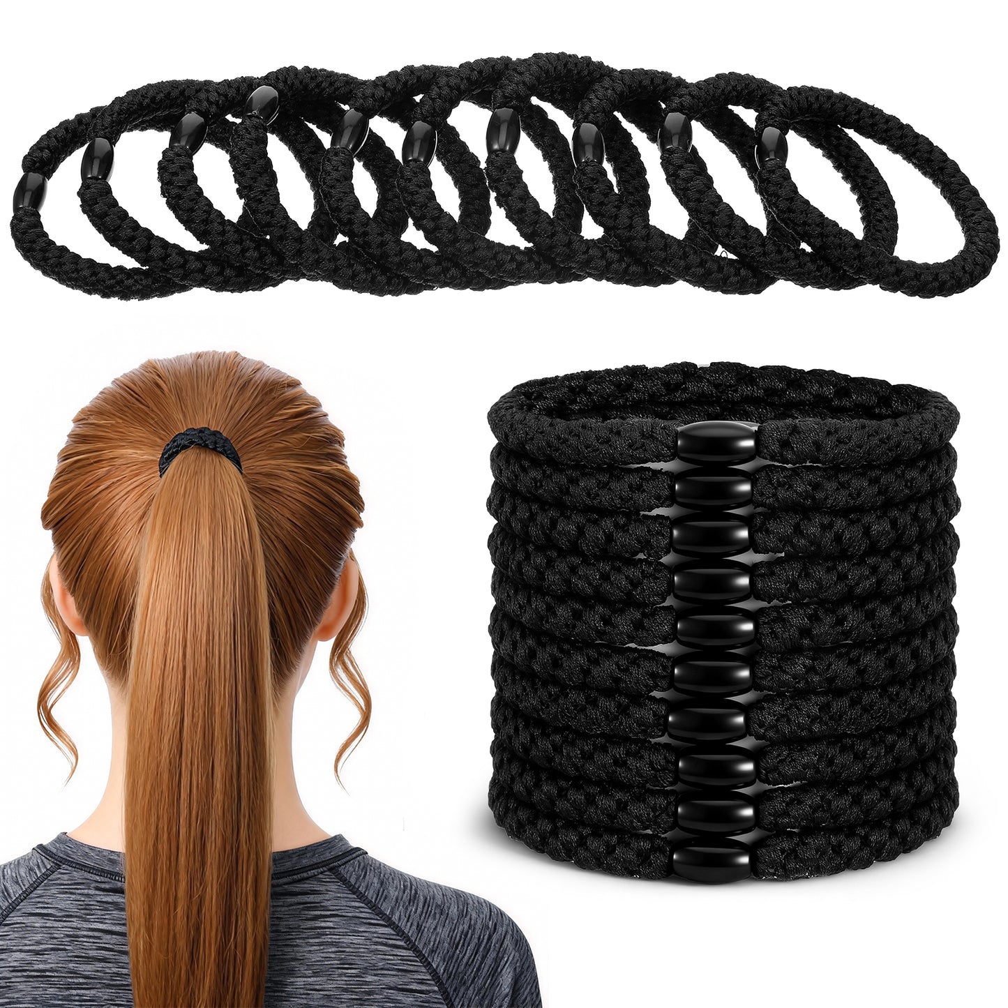 TIESOME 30 Pcs Braided Mens Hair Ties, Black No Slip Braided Ponytail Holders for Thick and Medium Hair,Women&Men