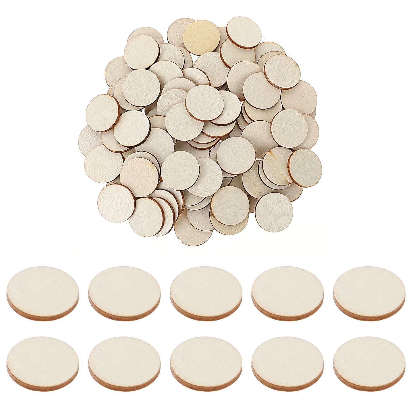 JIYIN 100 Pcs 2.5CM Unfinished Wood Circle Disc for Crafting, Round Blank Wooden Disc Cutout Ornaments for Painting Writing Carving Letter Decoration DIY Craft Art Supplies 2.5mm Thick