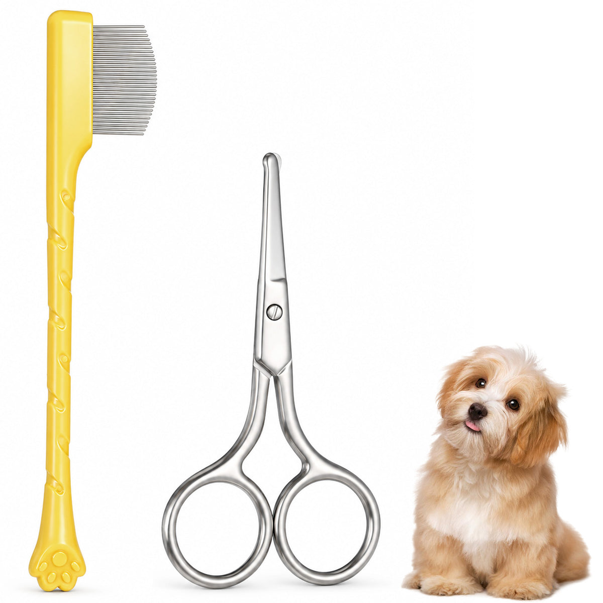 simarro Pet Facial Grooming Comb Dog Flea Comb with Round Tip Mini Scissor