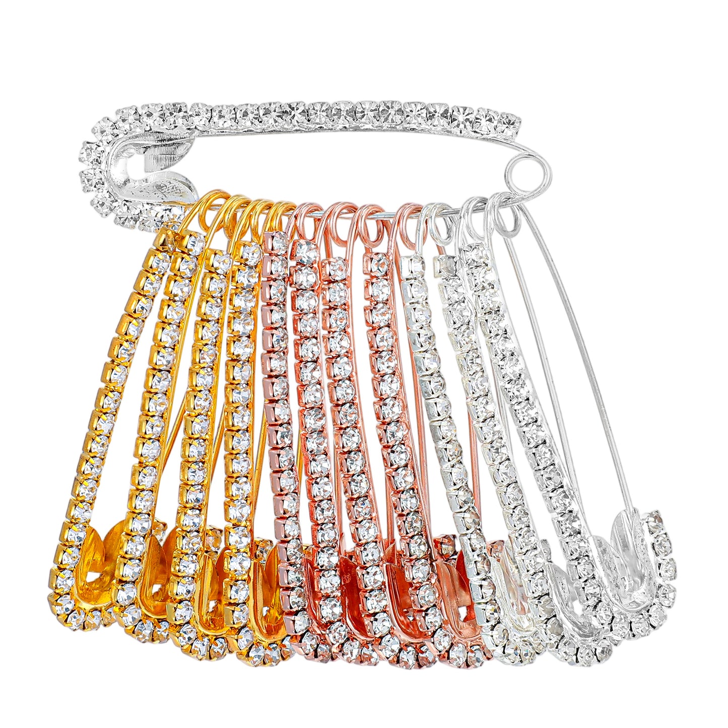 XLIUAX 12 Pcs Safety Pins for Clothes, Brooches and Pins for Women Safety Pin Decorative Pin for Clothing Rhinestone Brooch for Clothes Hats Shawl Women Large Shawl Charms (Gold Silver Rose Gold)