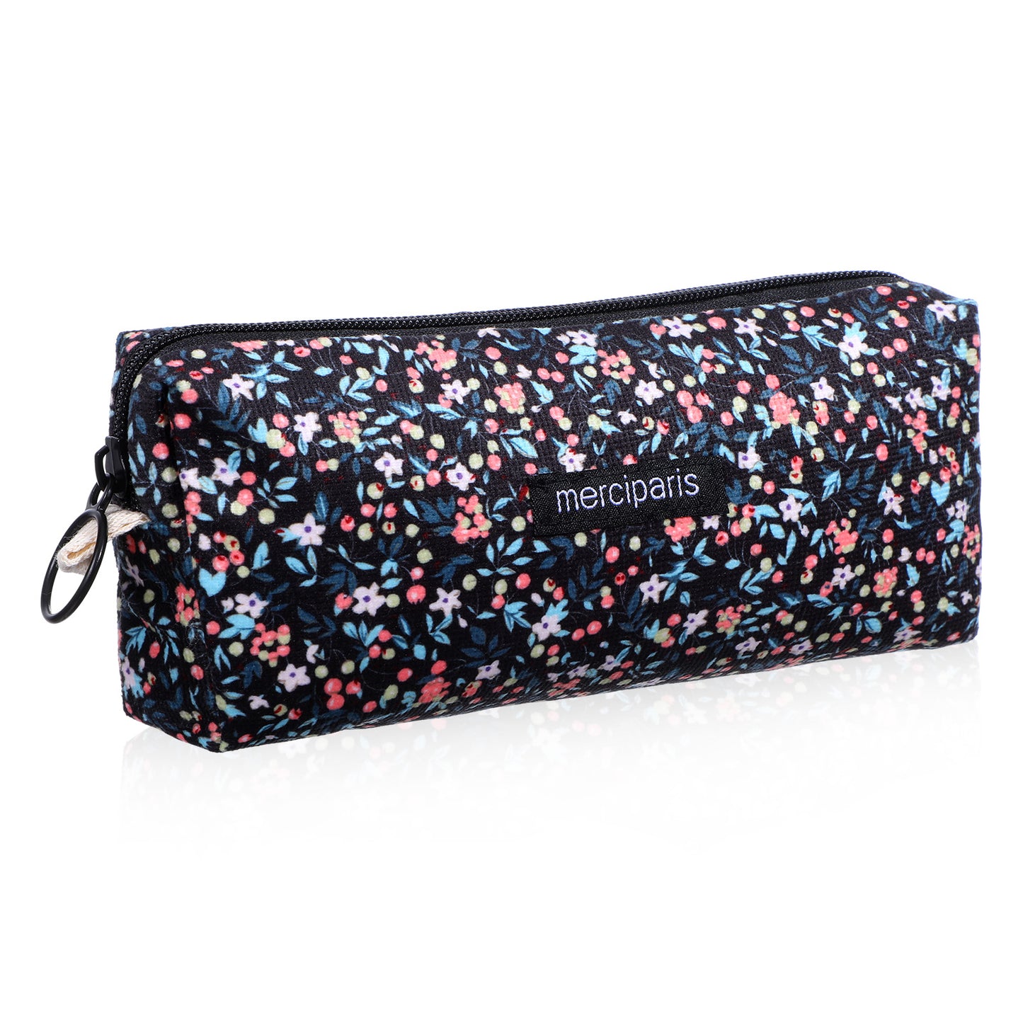 HJZHII Floral Pencil Case, Retro Floral Pencil Pouch Soft Small Cosmetic Pen Bags Corduroy Pencils Bags for Office College Flower Makeup Pouch for Women Storage Purse(Black)