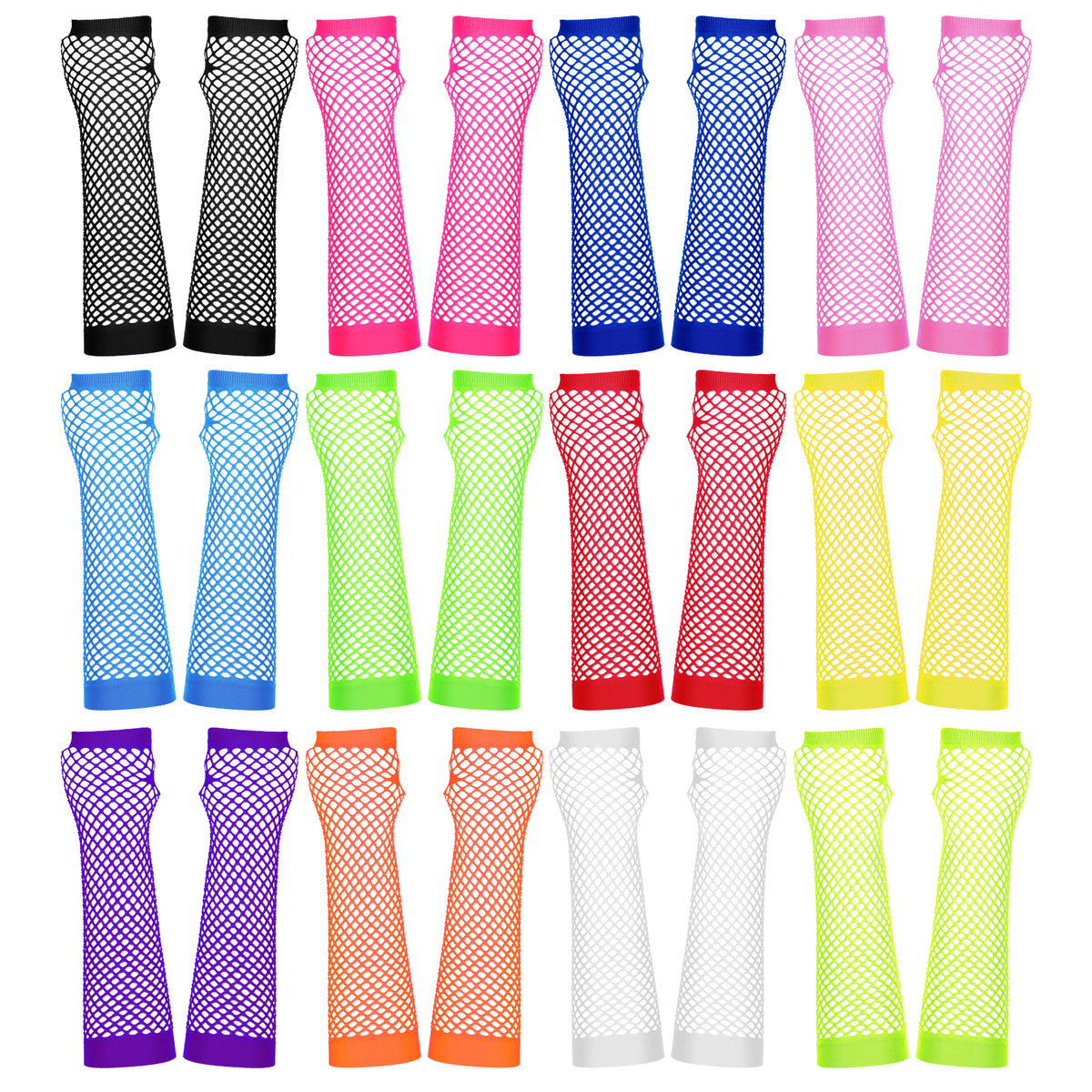 LXUEJIE 12 Pairs Fishnet Gloves Fingerless Neon Gloves