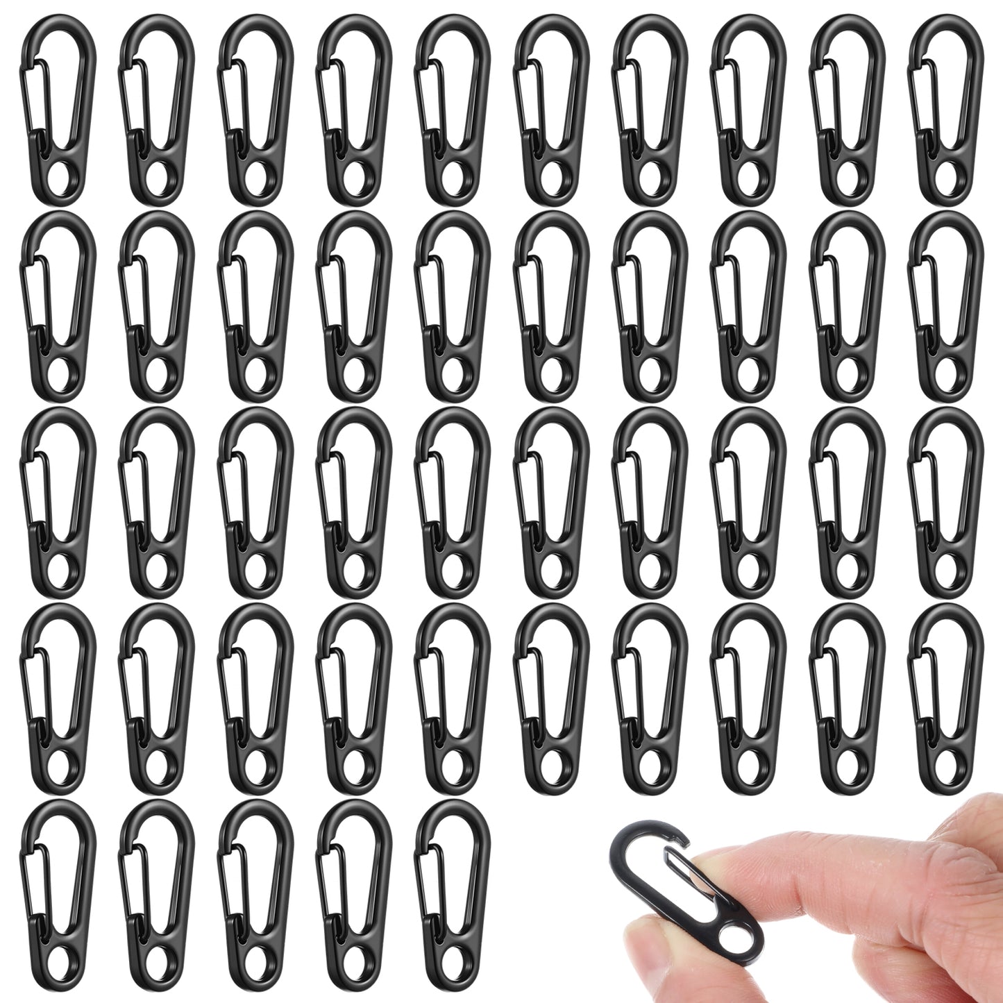 WJIAAA 40 Pcs Mini Carabiner Clip, 1.2 Inch Tiny Black Carabiner with Spring Snap Hook, Zinc Alloy Keychain Hooks for Backpack, Hiking & Camping Gear (Black)
