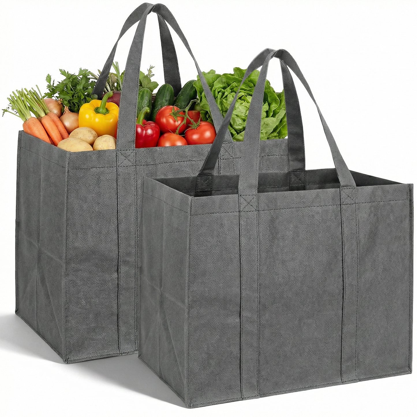 DOPENSPI 2 Pack Black Shopping Bags, Reusable Grocery Bags Foldable Tote Bag with Handles Washable Reinforced Large Shopping Bag for Life Daily Picnic Camping(Grey)