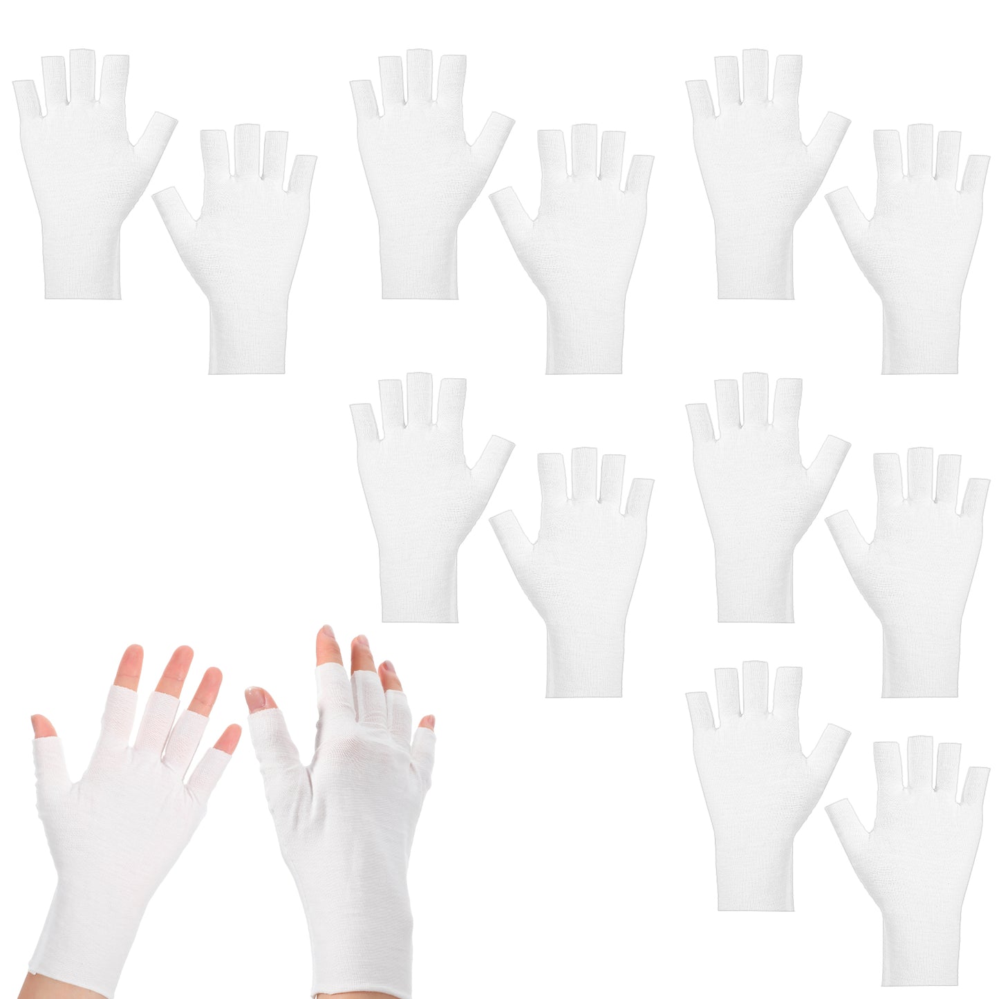 XLIUAX 6 Pairs White Cotton Gloves Neurodermatitis UV Gloves Nails Thin Fingerless Gloves Moisturising Night Gloves for Driving, Golf and Cycling
