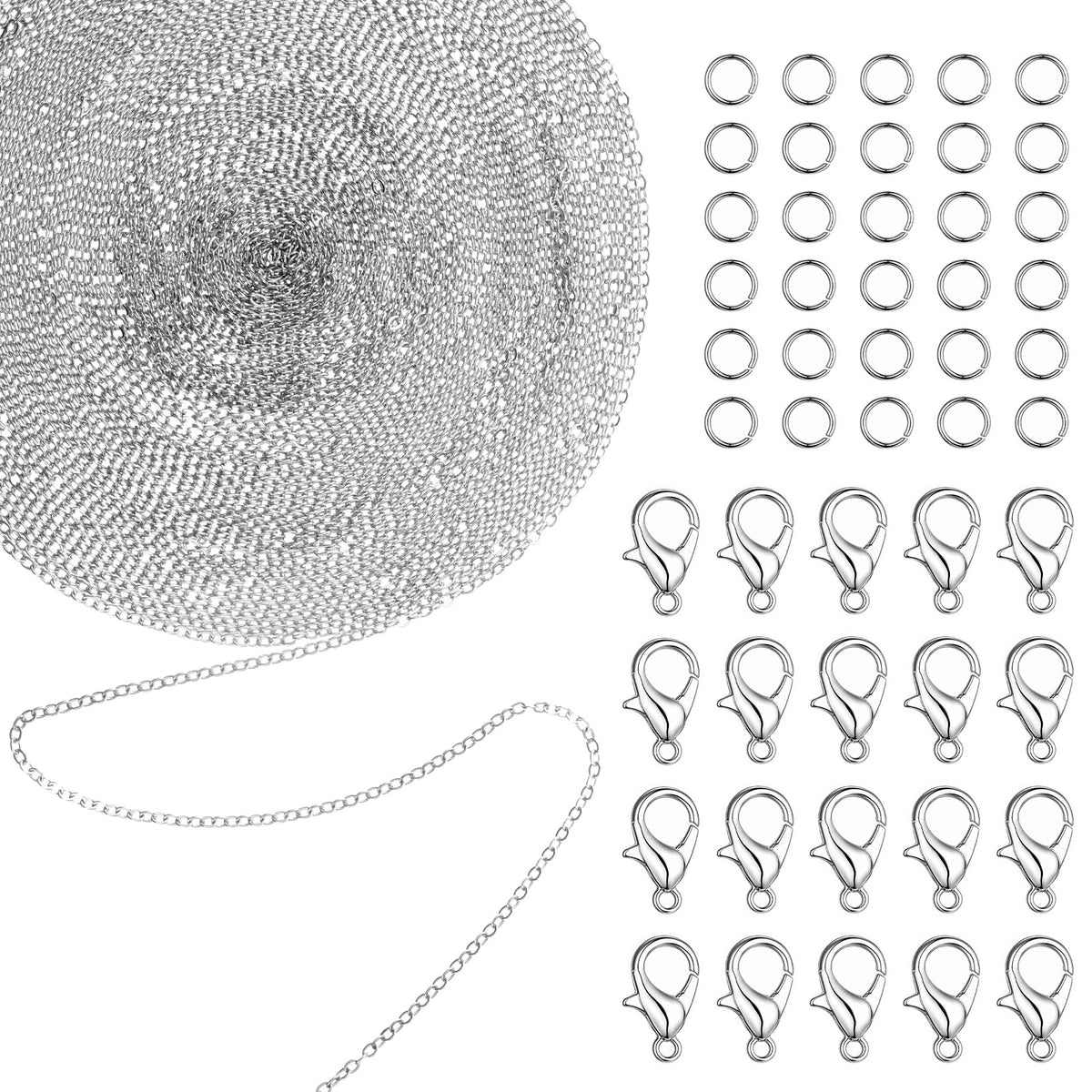 cobee 33Feet Stainless Steel Jewelry Chains for Jewelry Making, Curb Chain